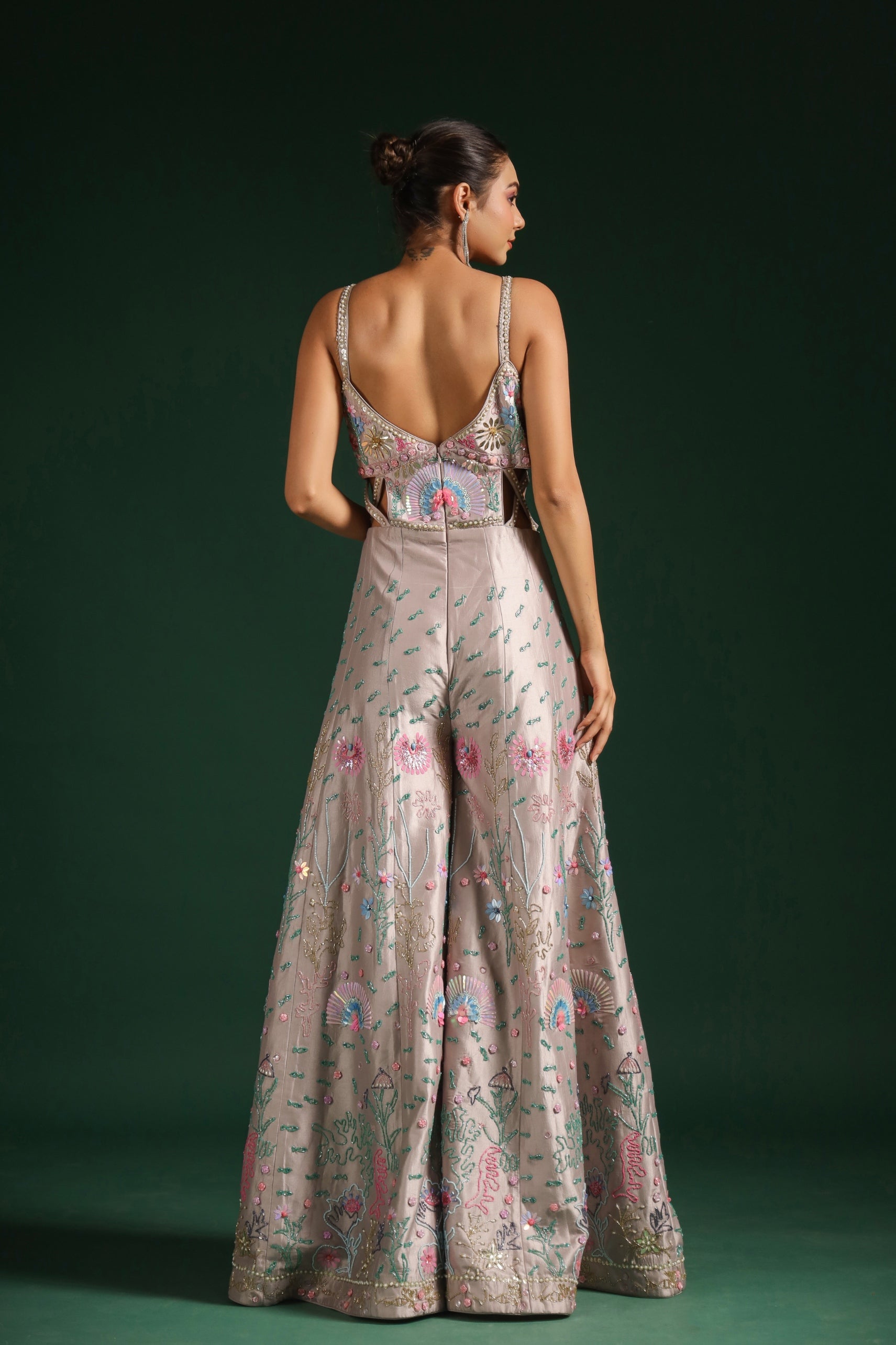 Pastel Pink Embellished Premium Chanderi Silk Jumpsuit