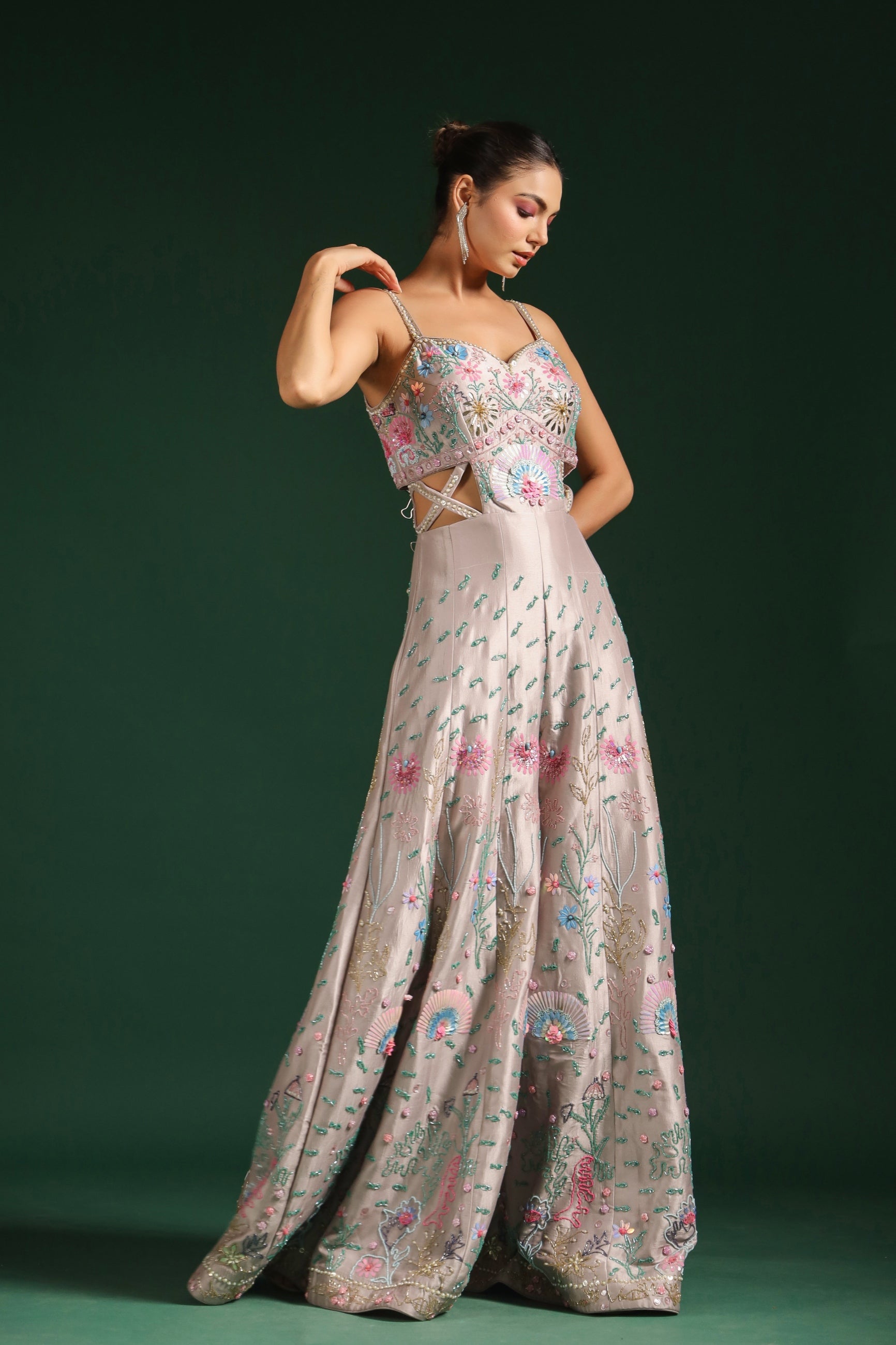 Pastel Pink Embellished Premium Chanderi Silk Jumpsuit