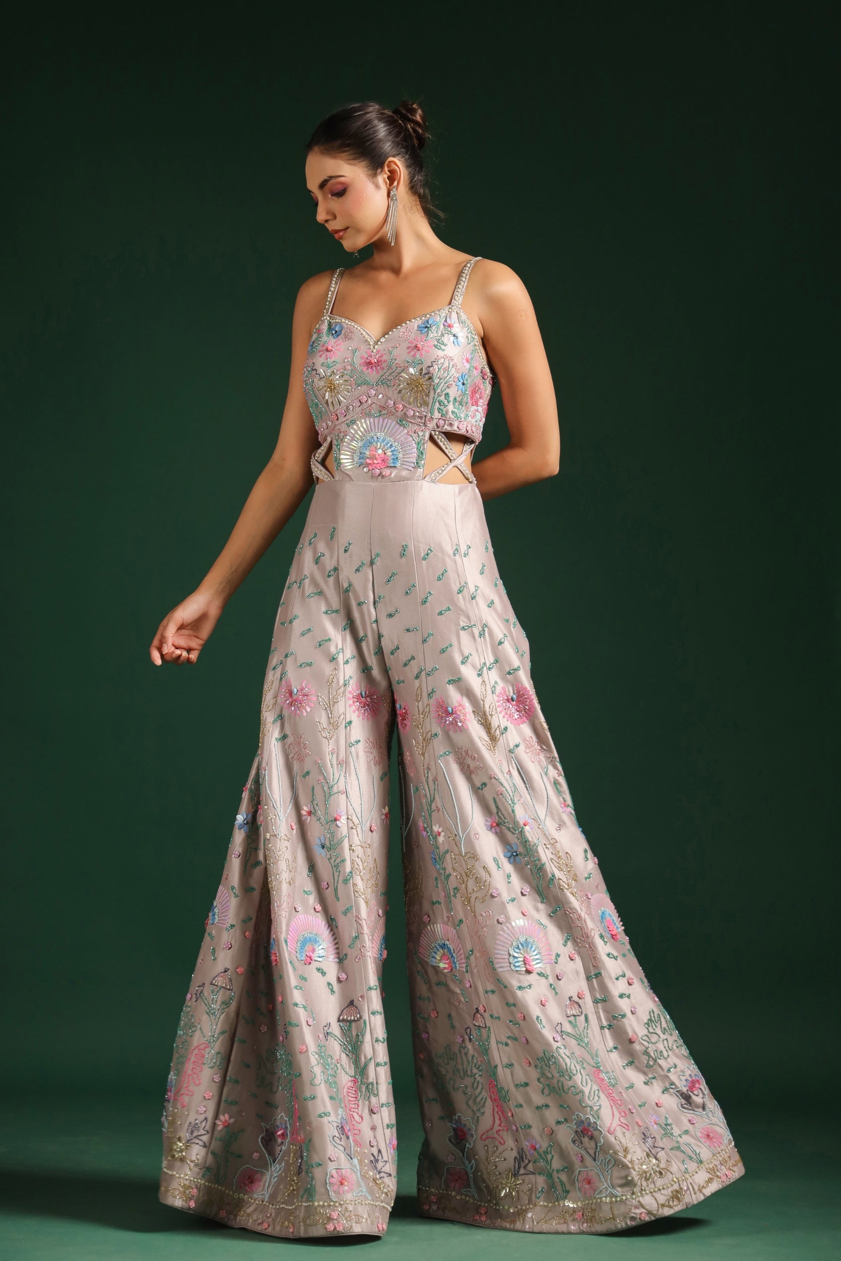 Pastel Pink Embellished Premium Chanderi Silk Jumpsuit