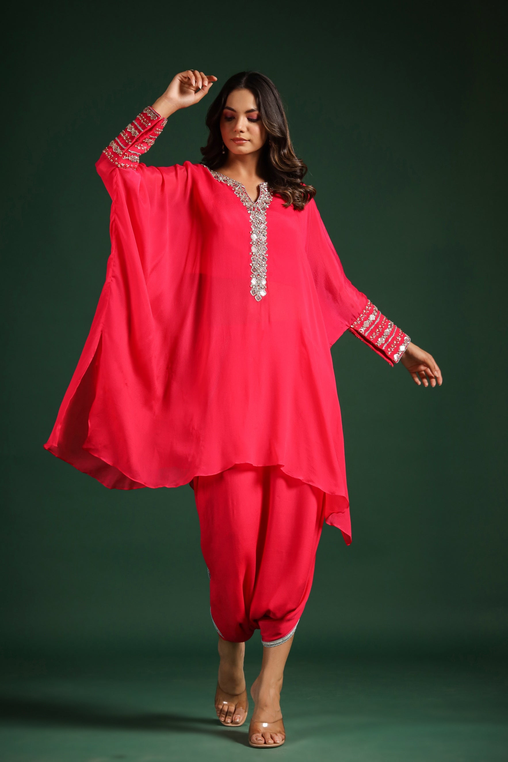 Brink Pink Embellished Dhoti Set