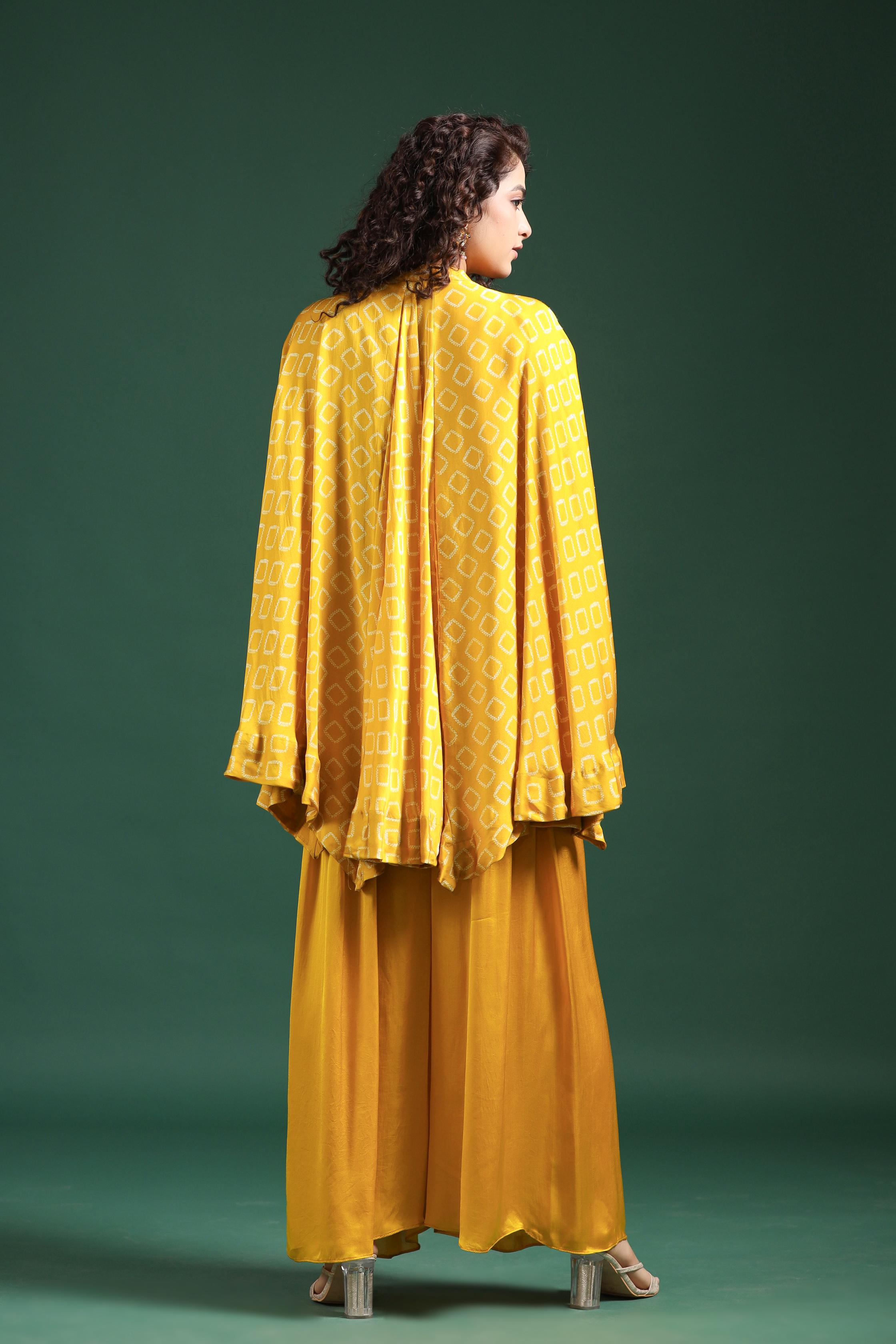 Yellow Traditional Printed & Embroidered Tunic Palazzo Set