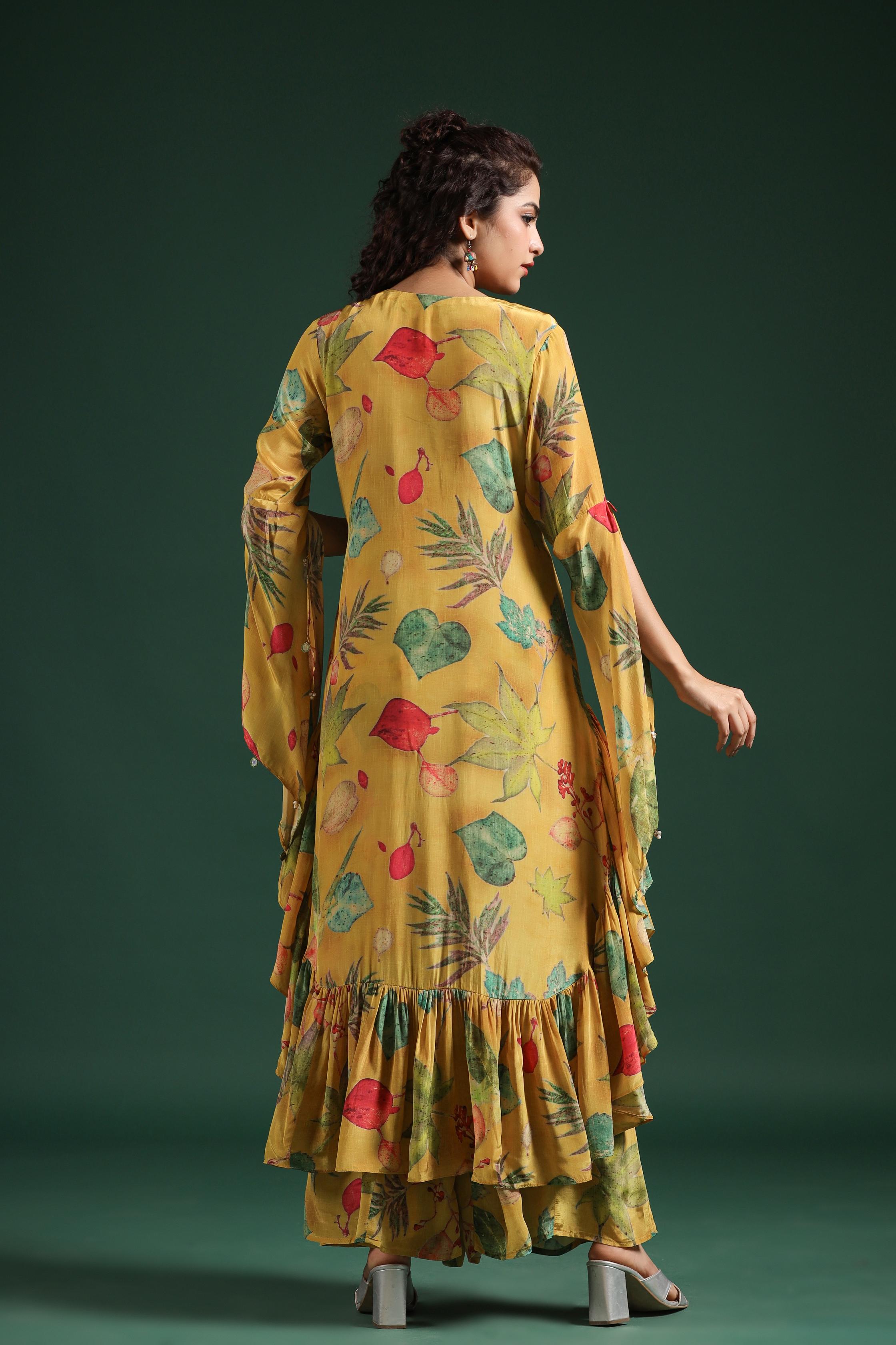 Mustard Yellow Digital Printed Muslin Silk Palazzo Set