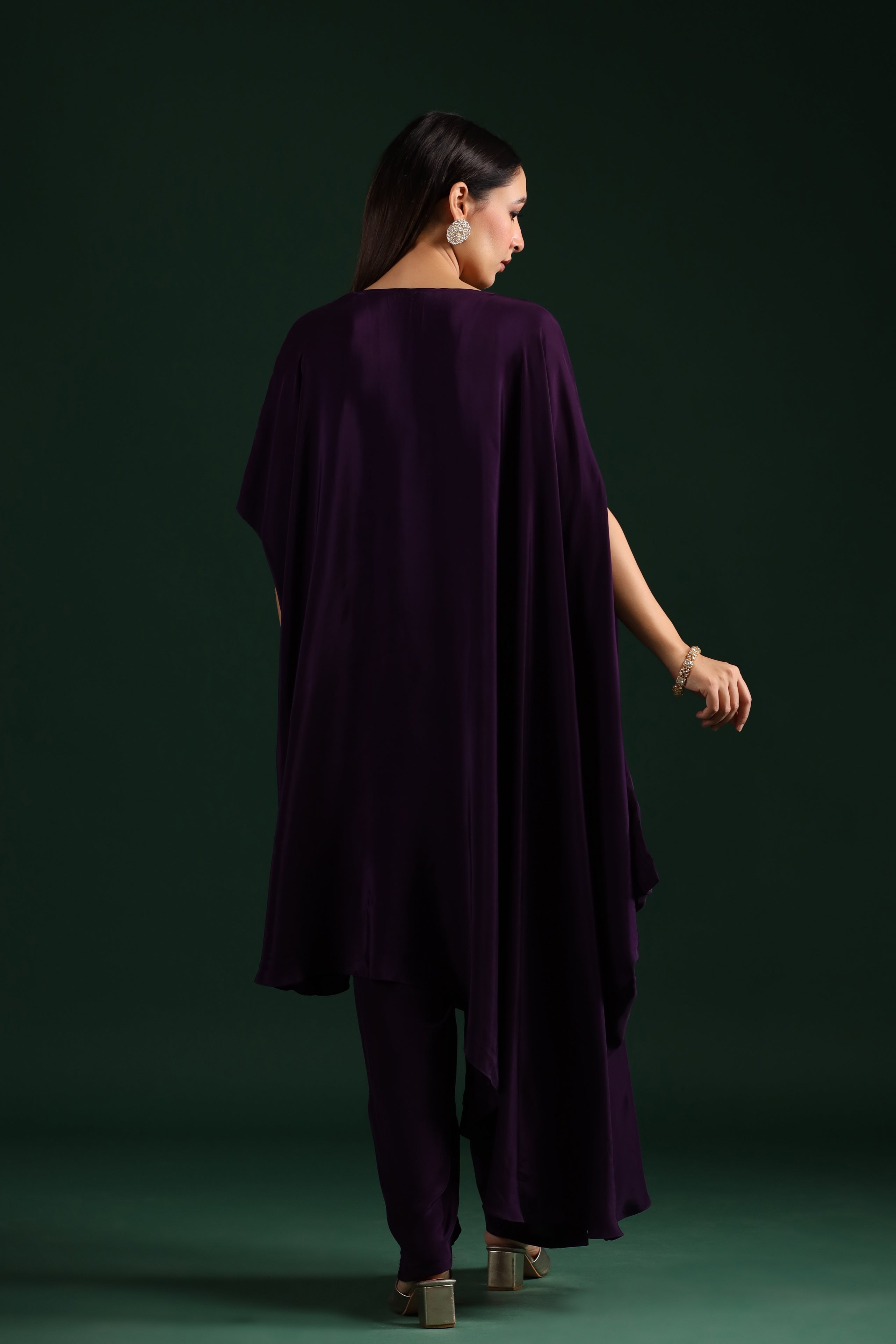 Deep Purple Embellished Asymmetrical Tunic & Pants