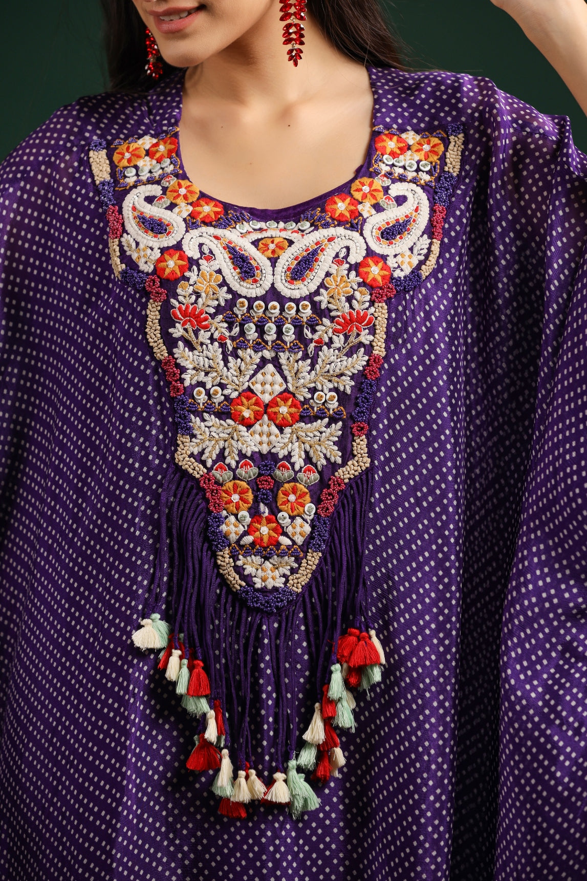 Purple Embellished Premium Silk Kaftan Set