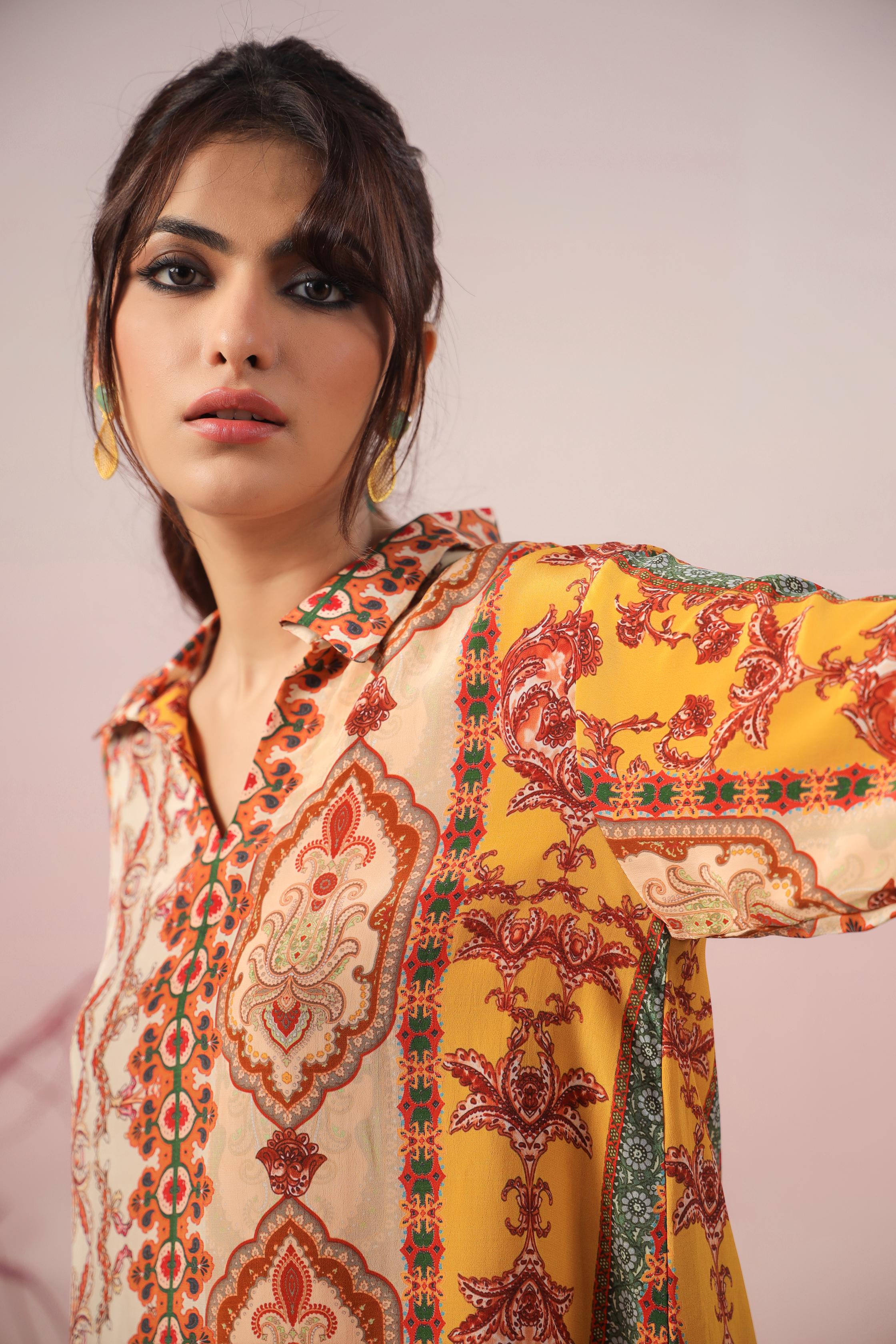 Multicolor Traditional Printed Crepe Silk Short Top