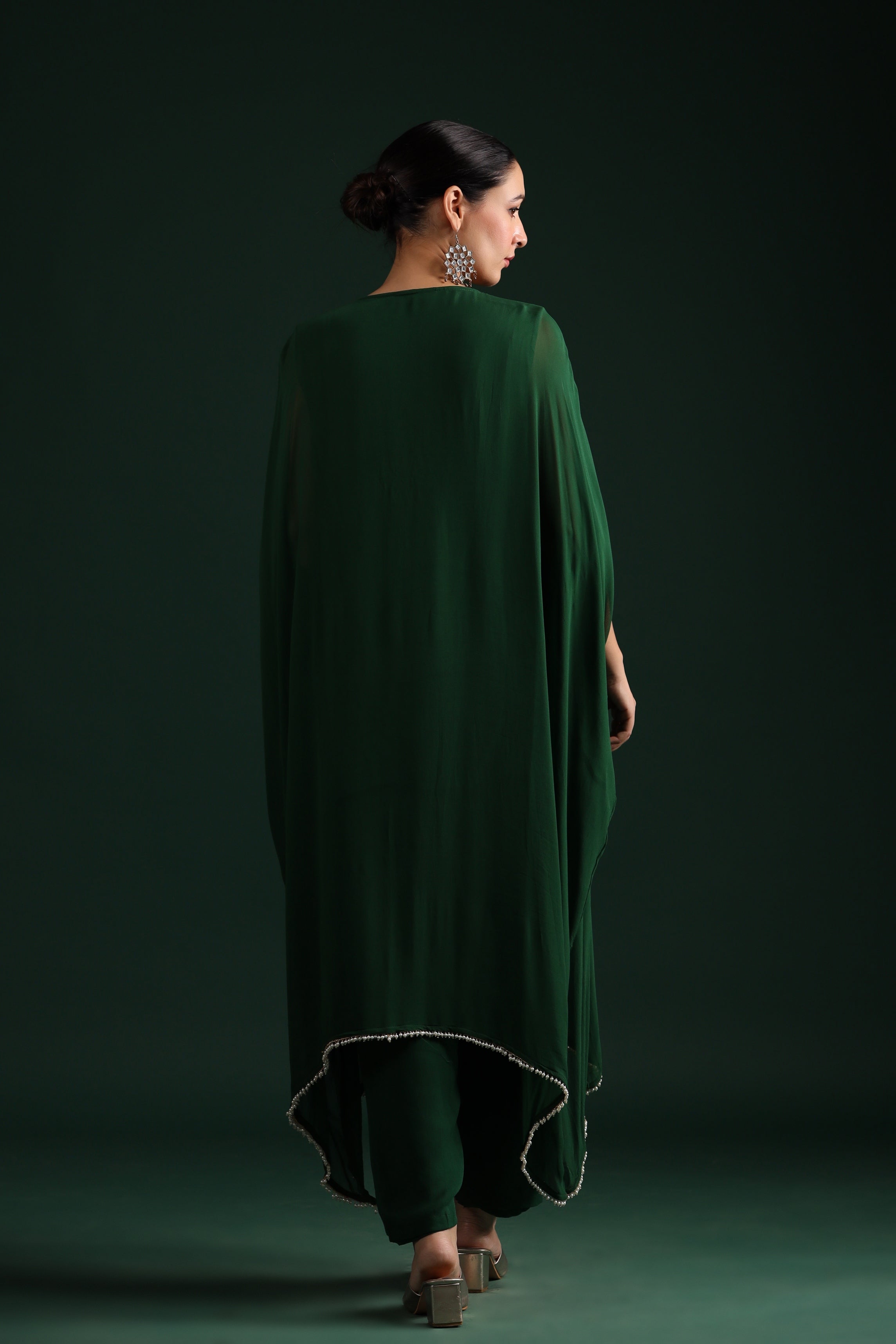 Deep Green Embellished Kaftan Pant Set