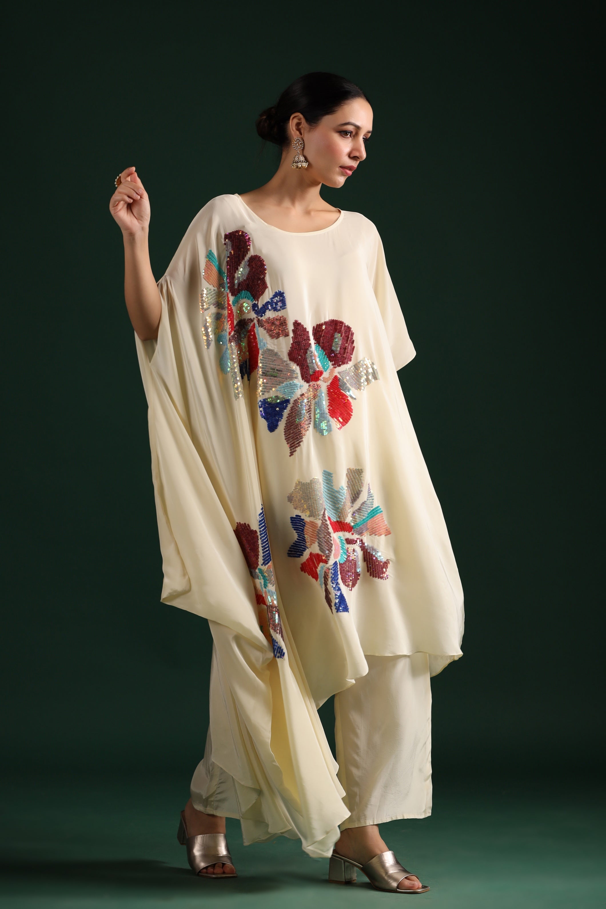 Ivory Embellished Asymmetrical Tunic & Pants