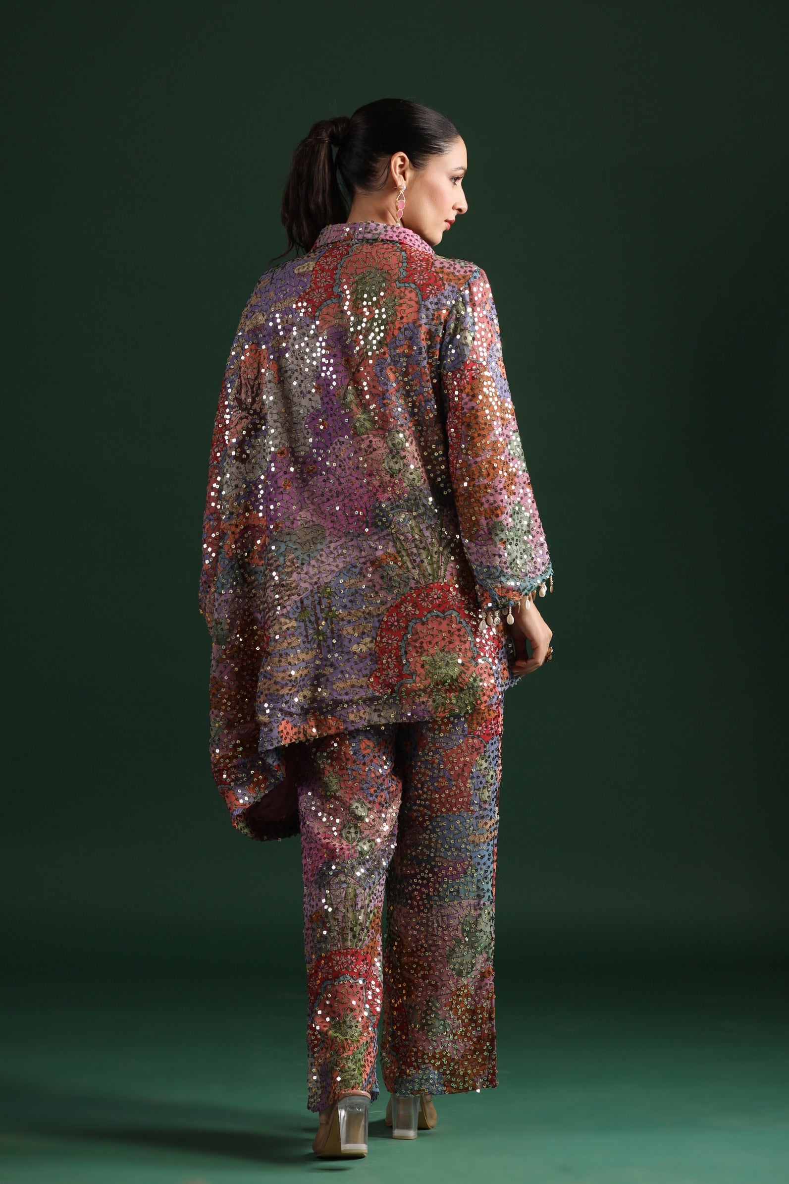 Bright Lilac Floral Embellished Pants Set