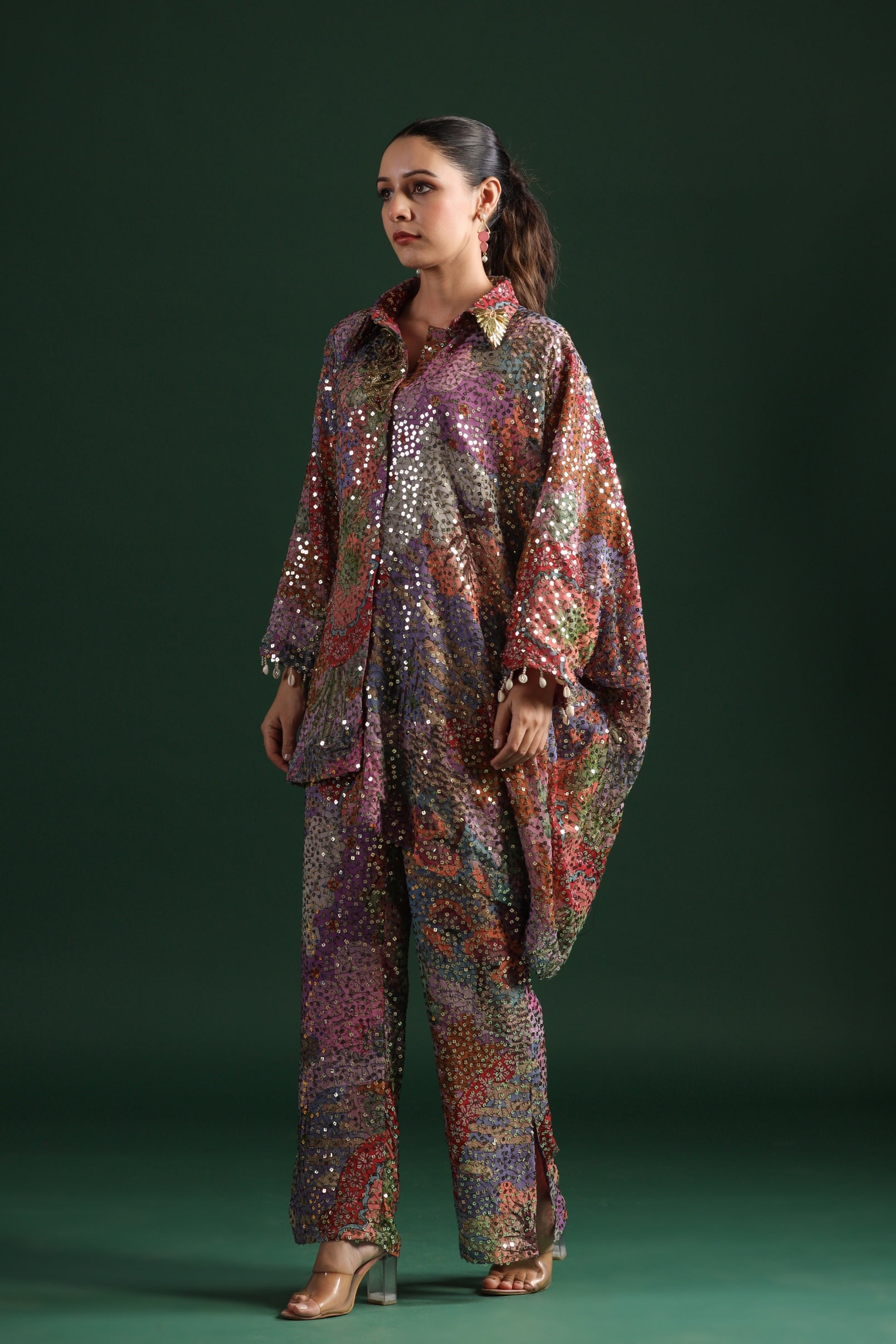 Bright Lilac Floral Embellished Pants Set