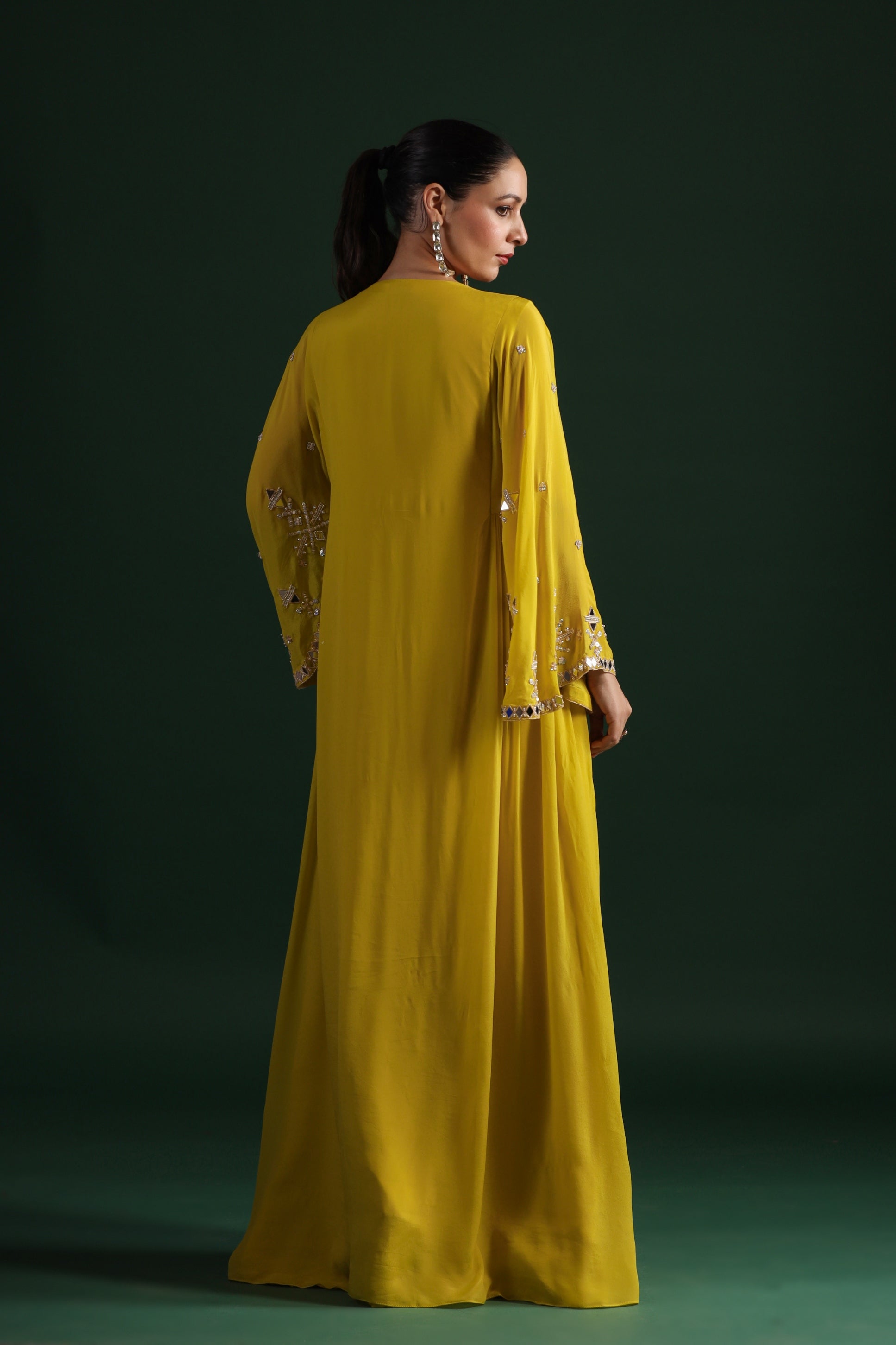 Corn Yellow Embellished Crepe Silk Gown