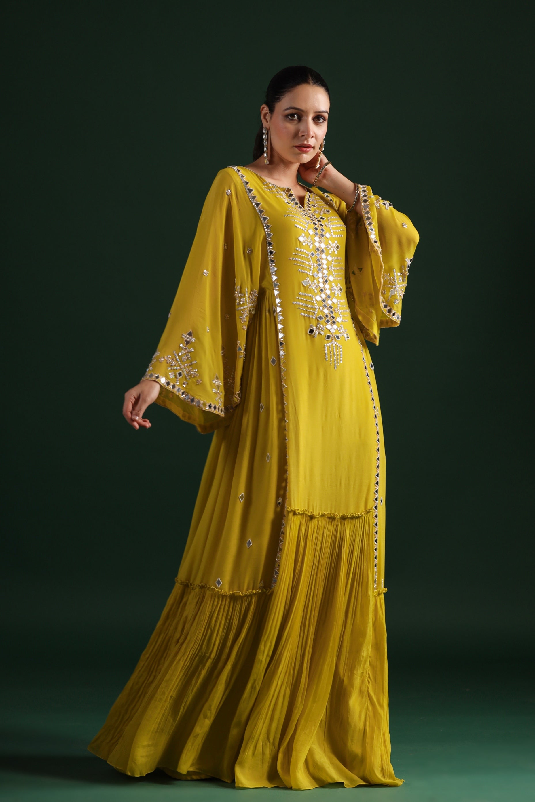 Corn Yellow Embellished Crepe Silk Gown