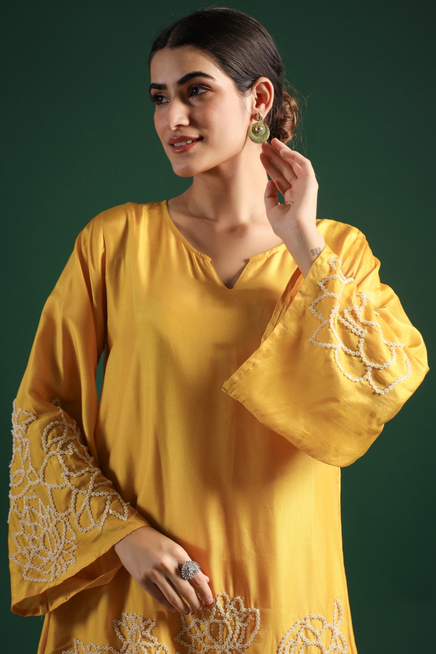 Festive Yellow Embellished Palazzo Set