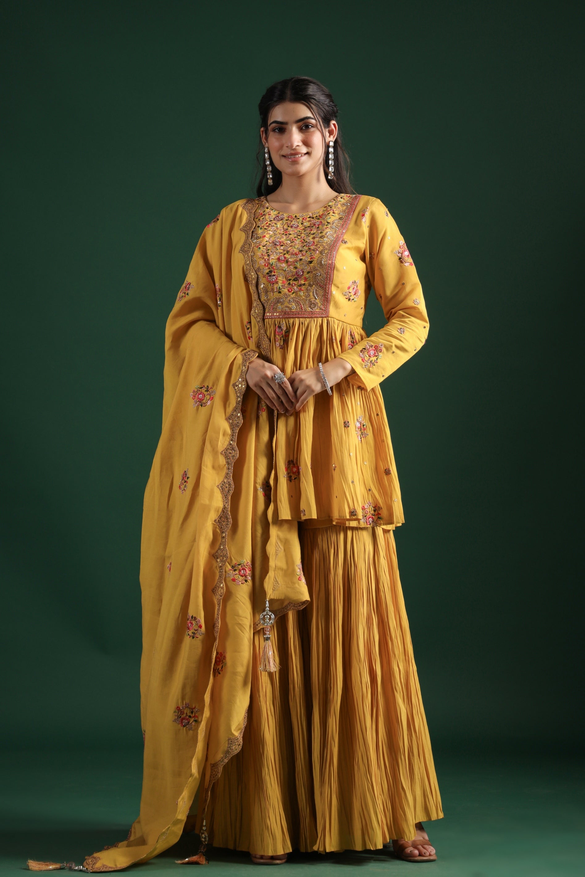 Golden Yellow Chanderi Silk Sharara Set