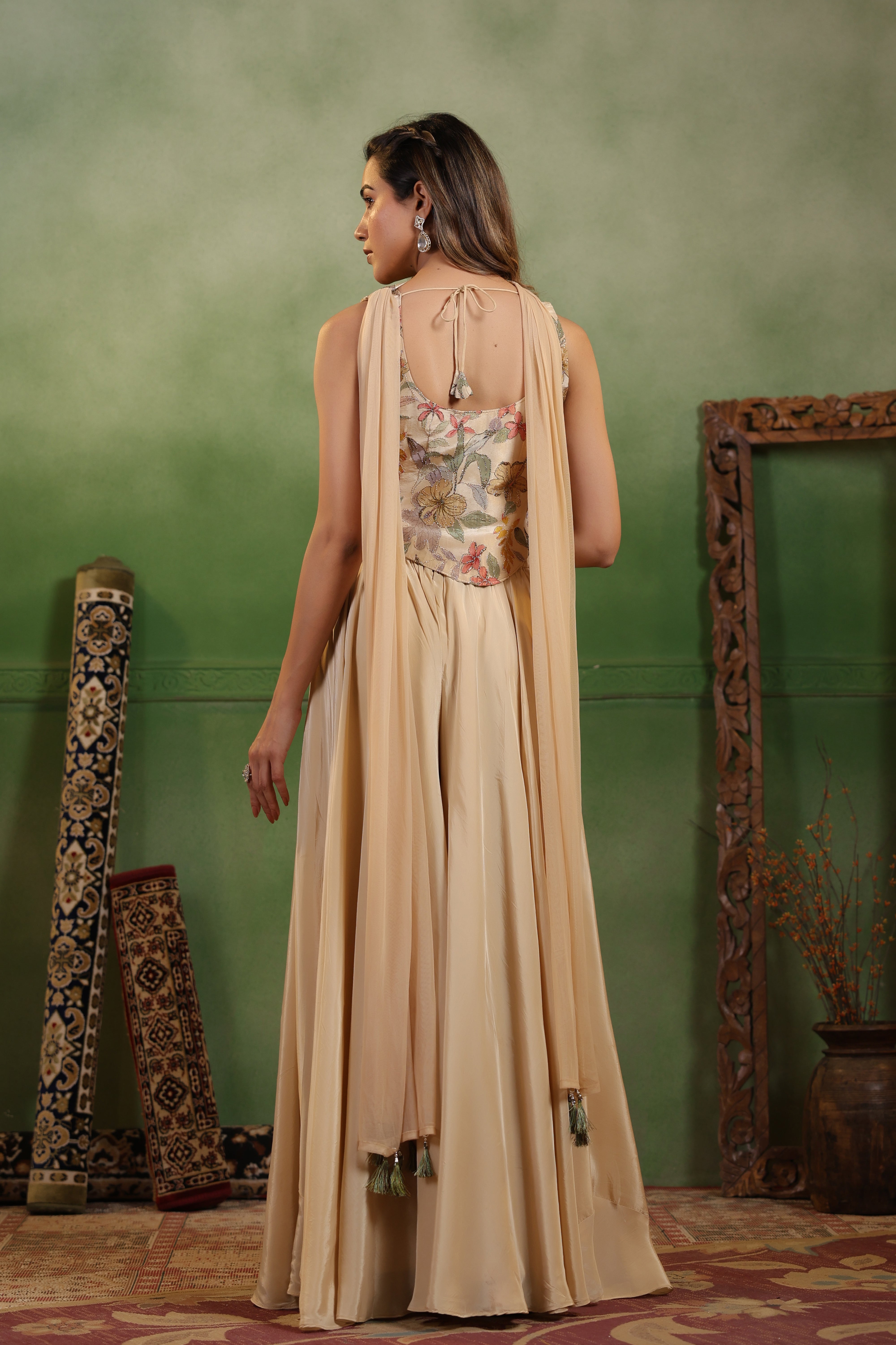 Desert Rose Embellished Crepe Silk Palazzo Set