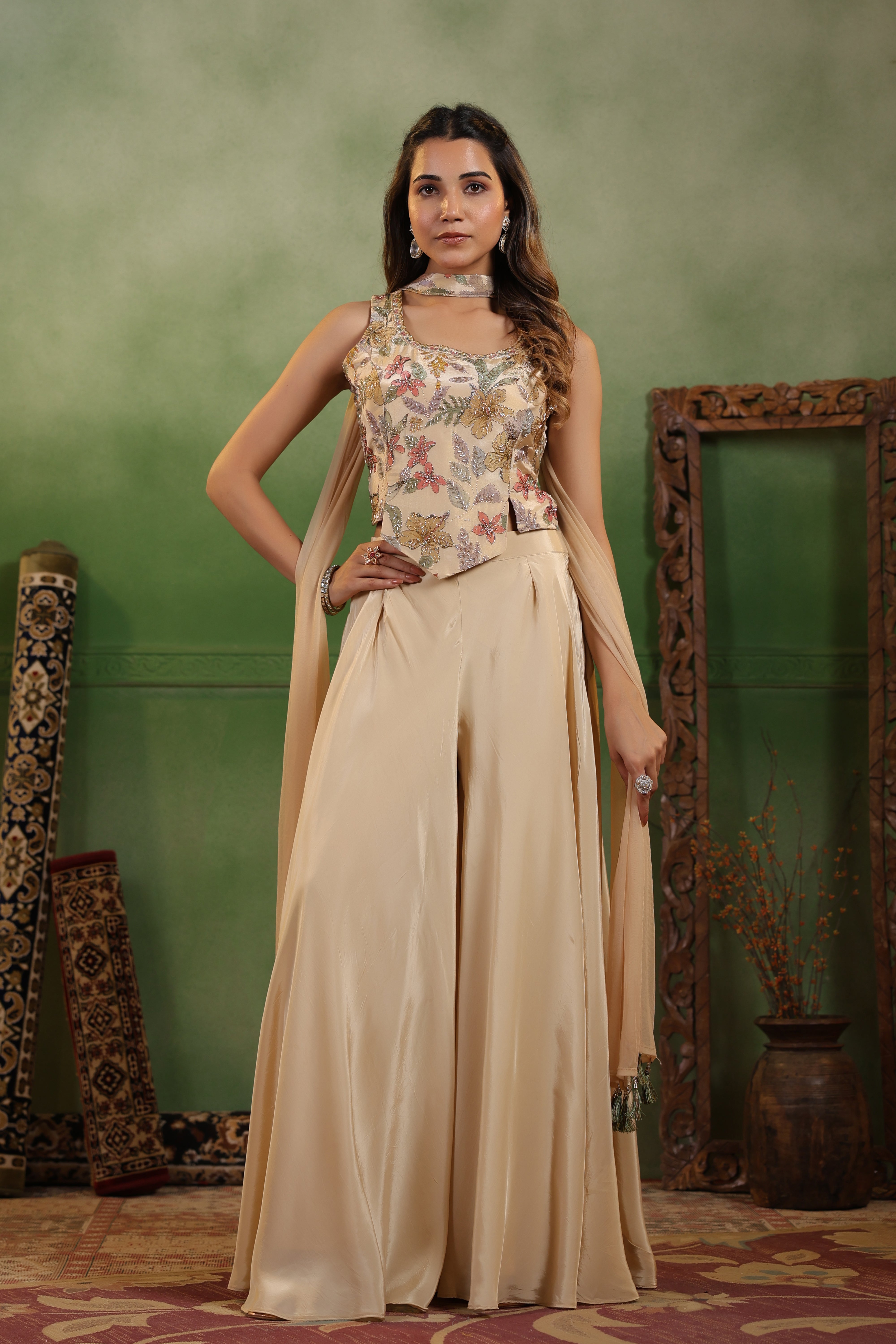 Desert Rose Embellished Crepe Silk Palazzo Set