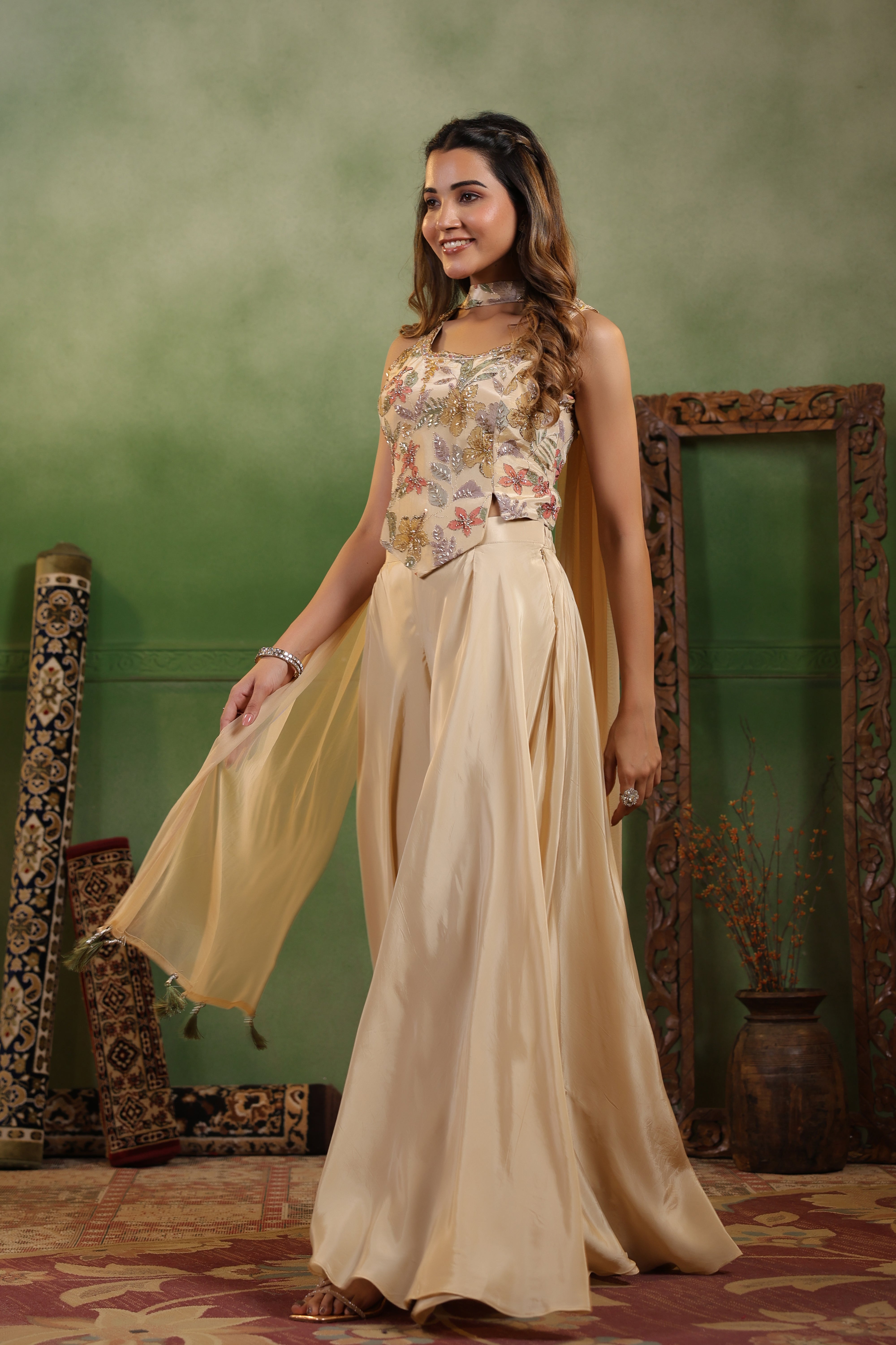 Desert Rose Embellished Crepe Silk Palazzo Set