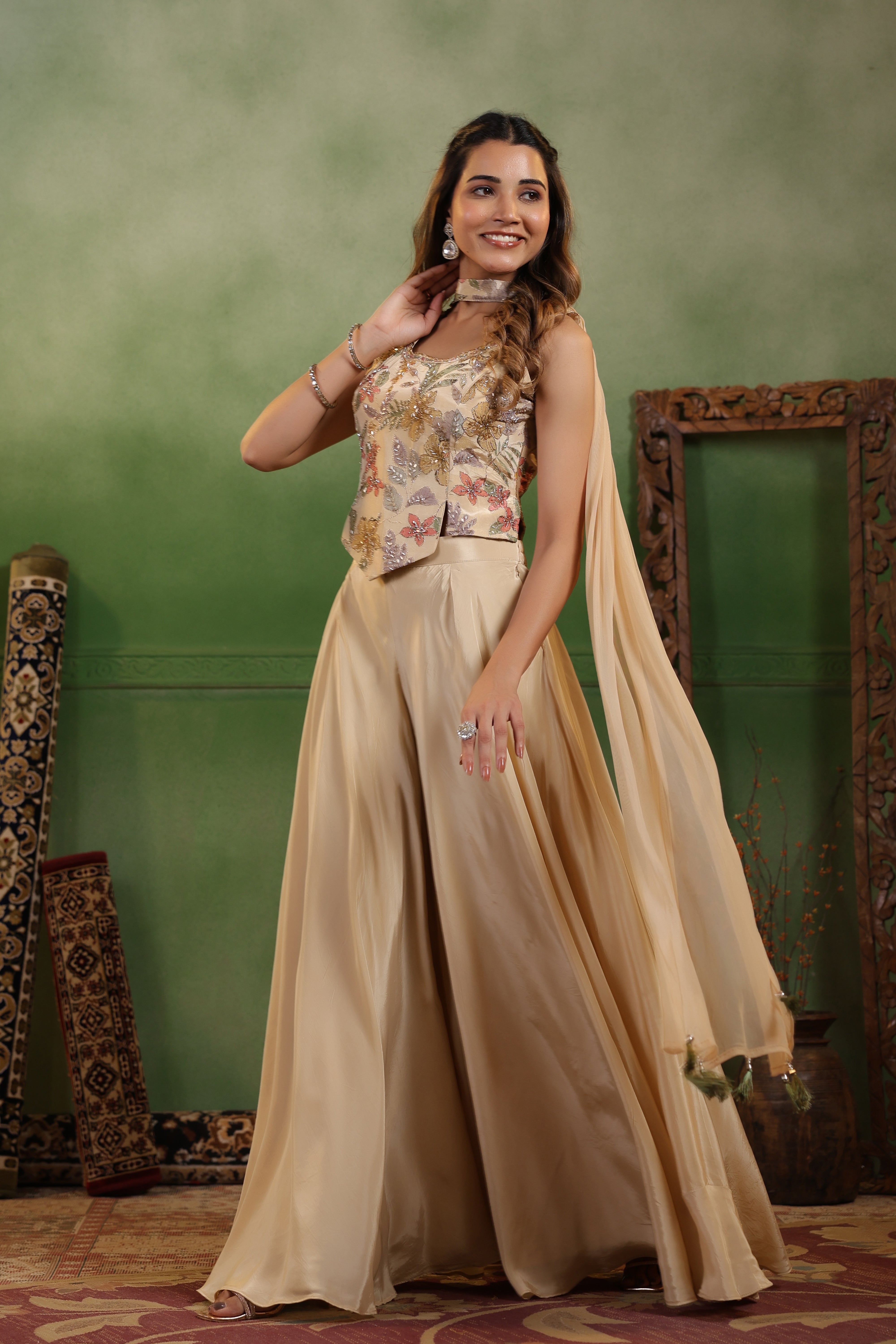 Desert Rose Embellished Crepe Silk Palazzo Set
