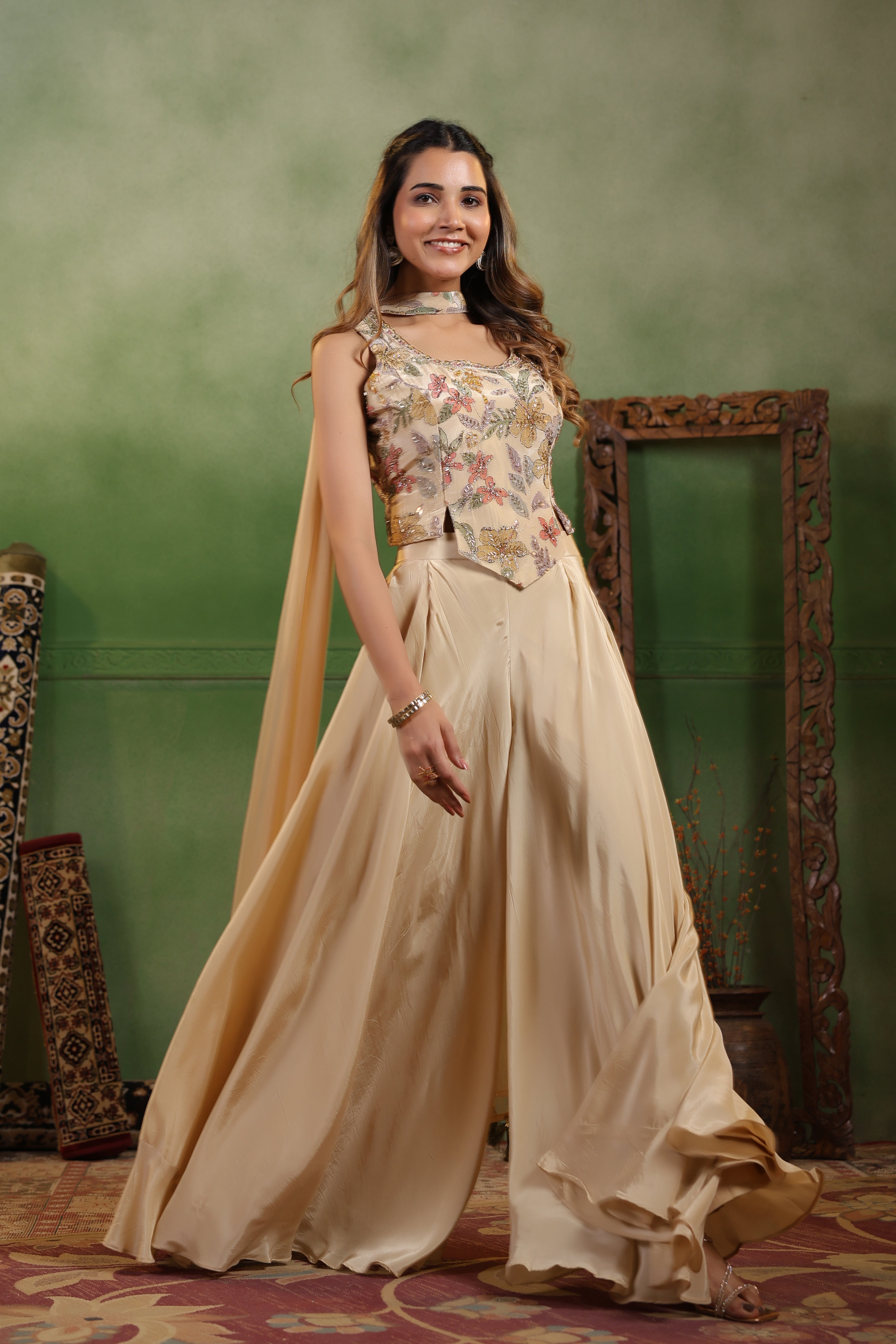 Desert Rose Embellished Crepe Silk Palazzo Set