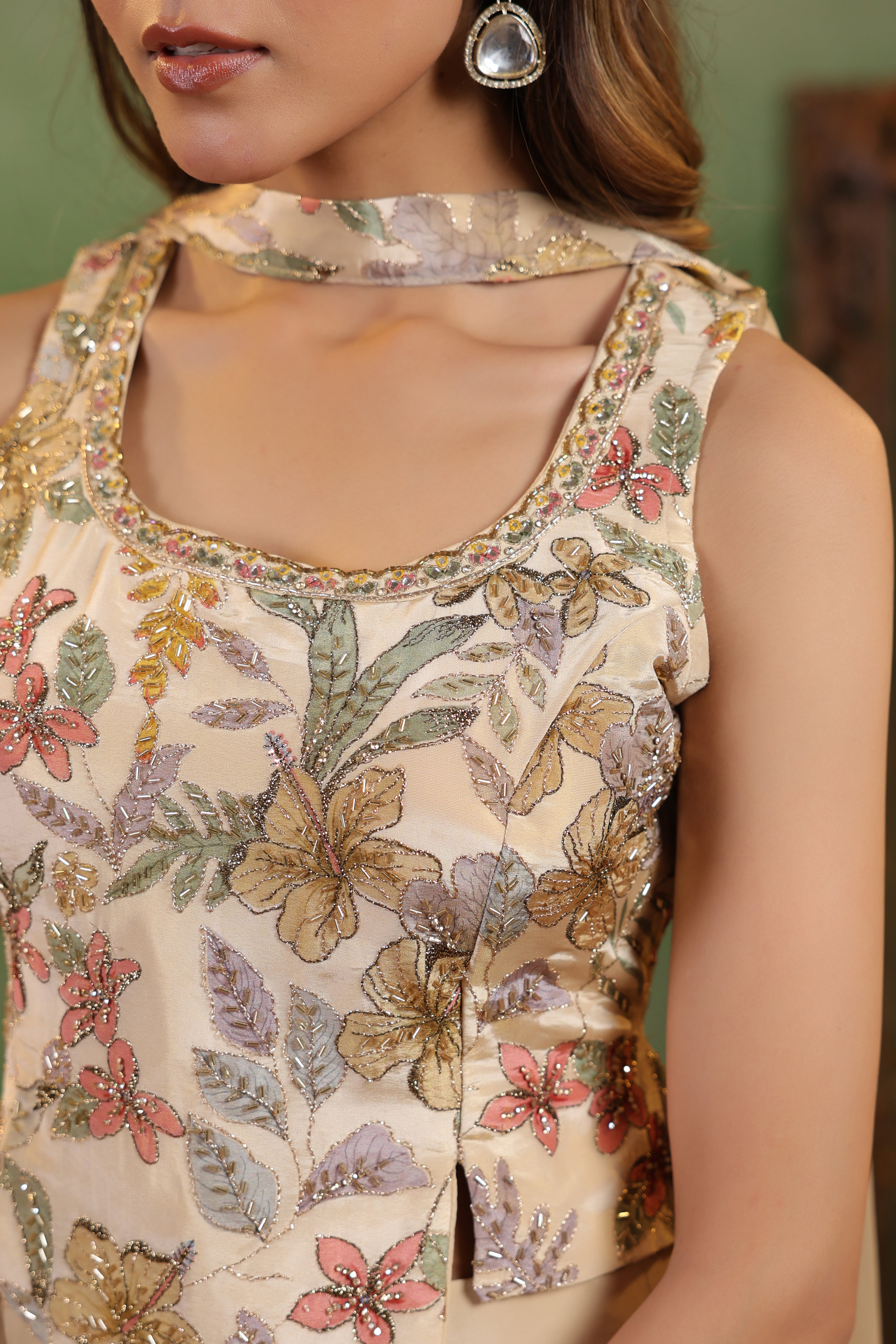 Desert Rose Embellished Crepe Silk Palazzo Set