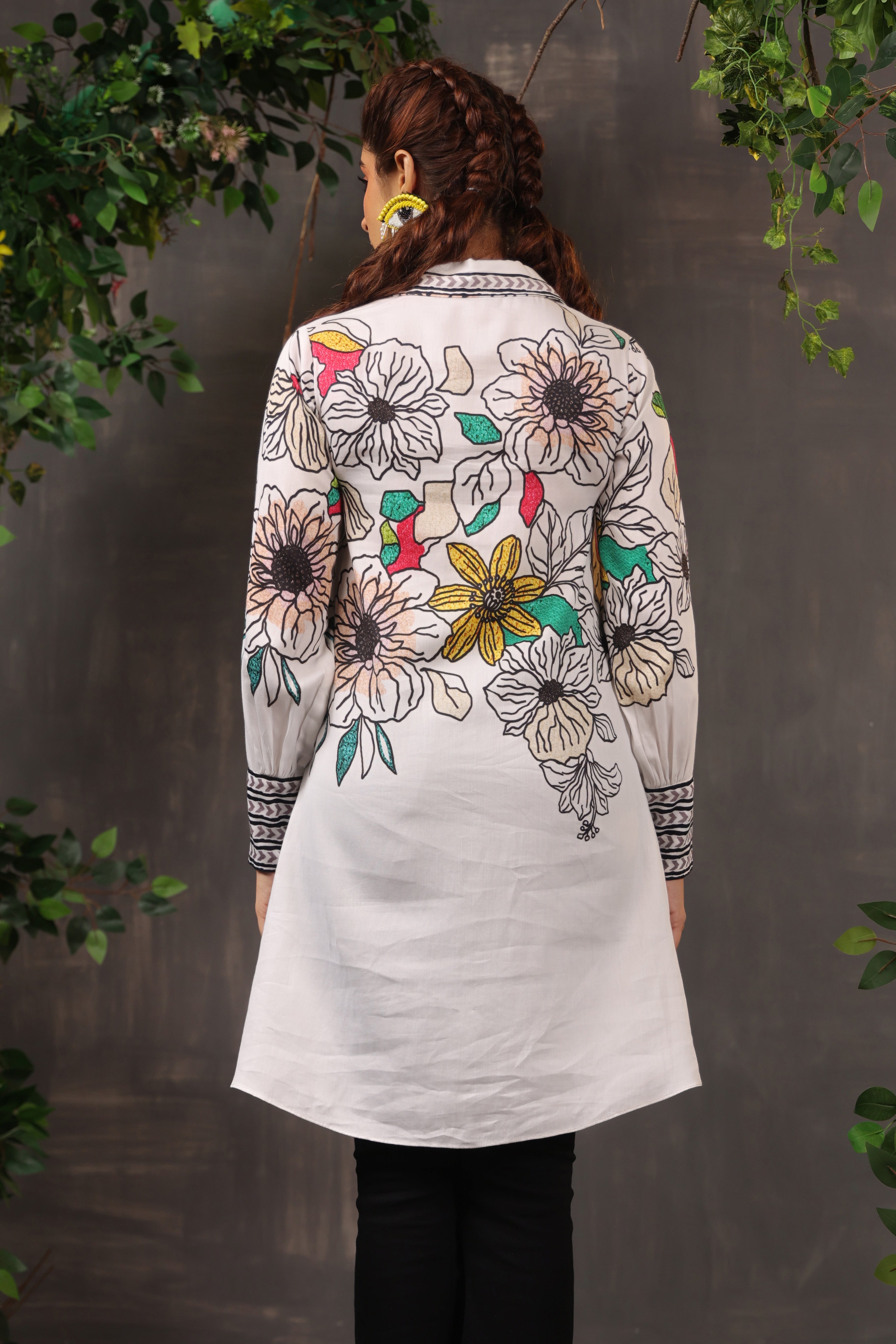 White Floral Embellished Fine Cotton Shirt