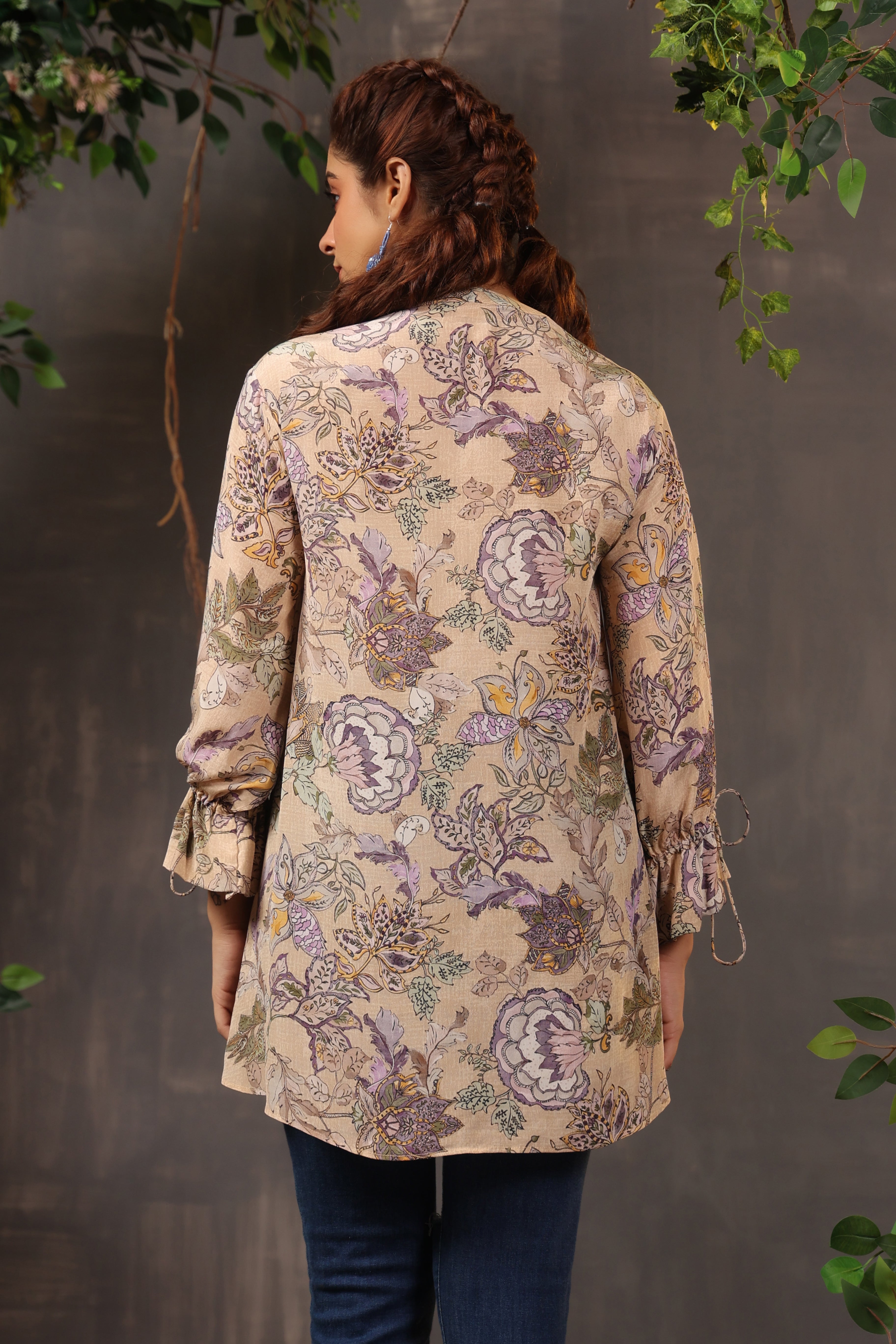 Soft Beige Printed Crepe Silk Shirt