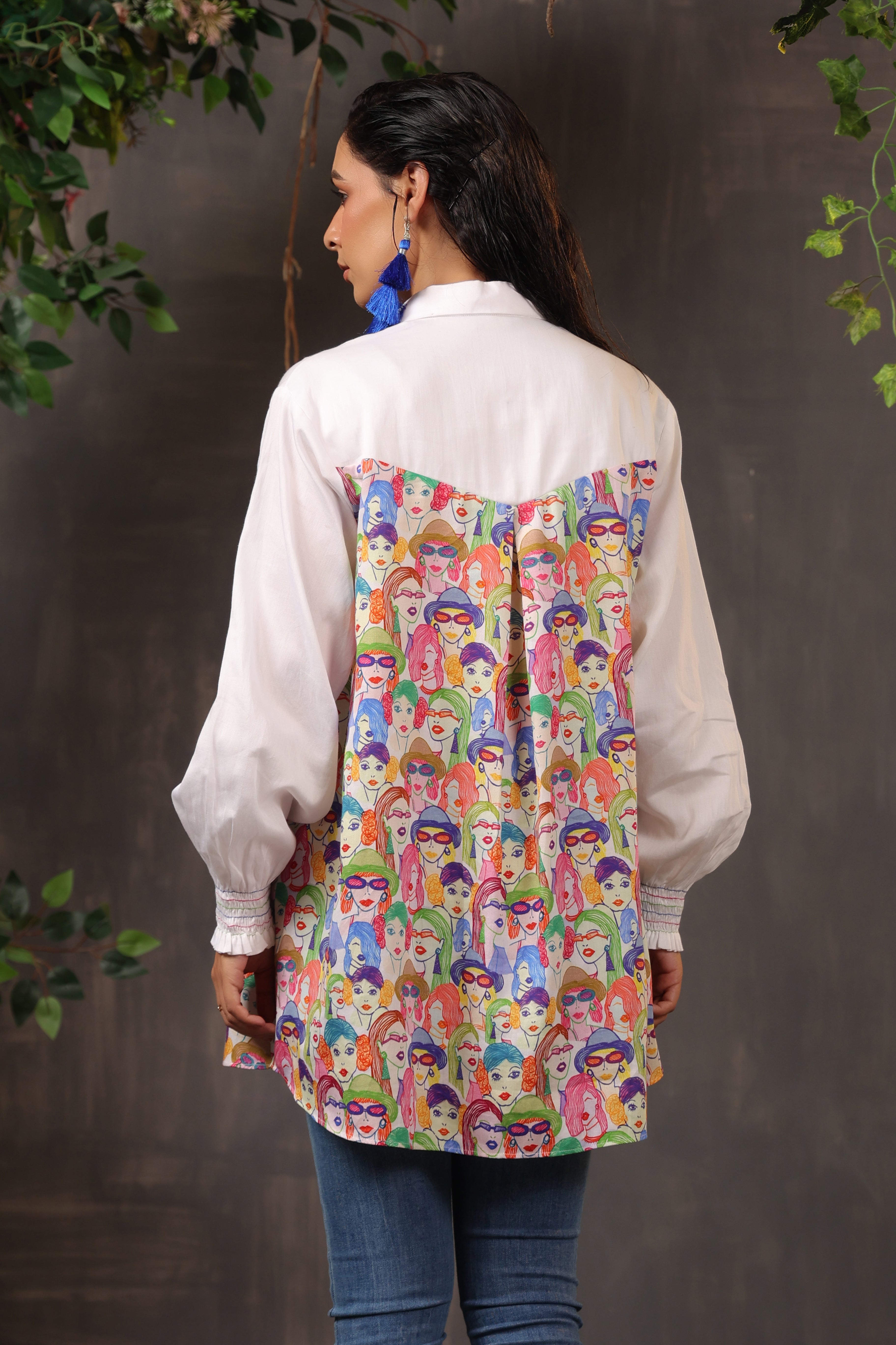 White Patchwork Embroidered Cotton Shirt