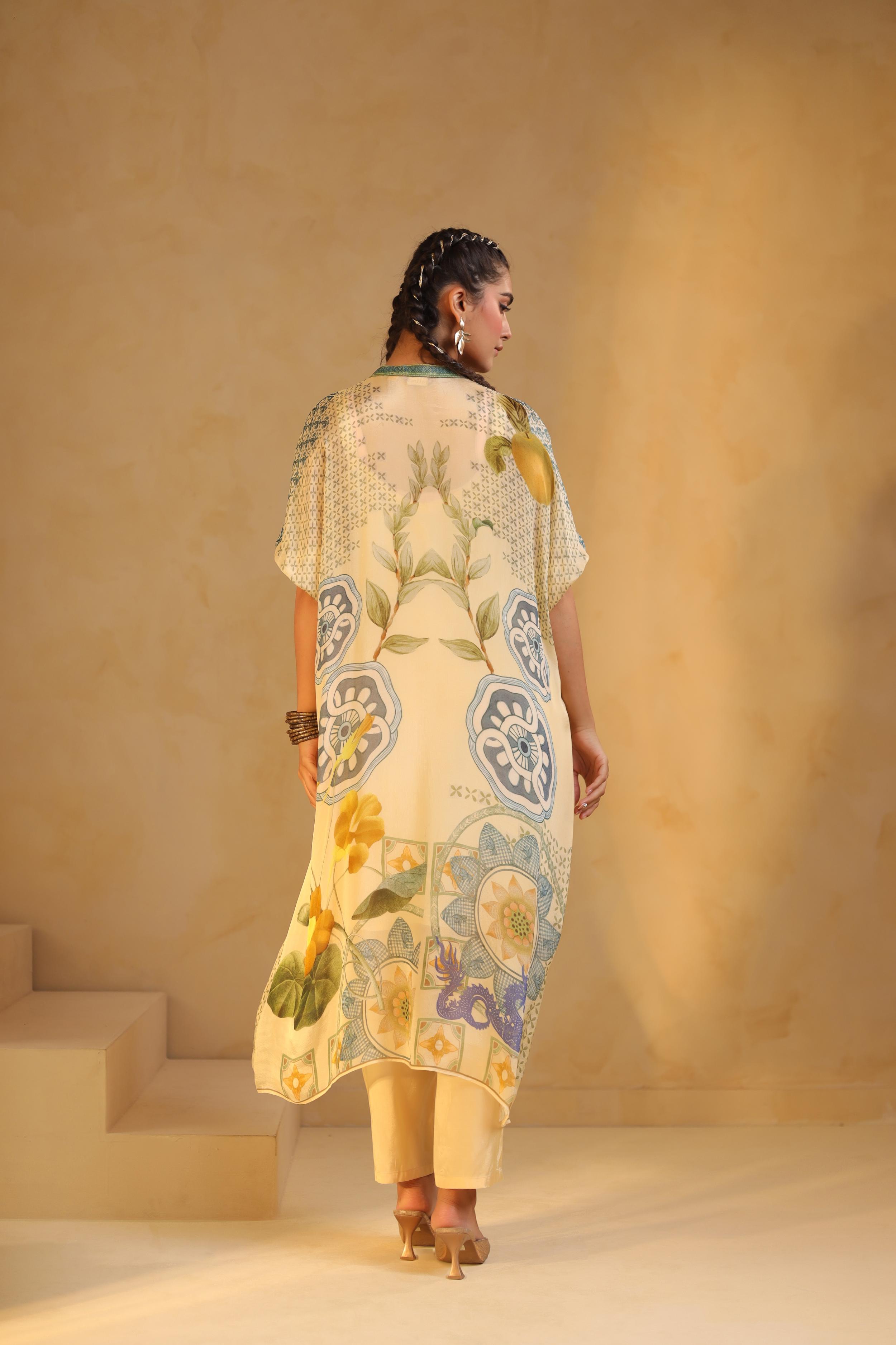 Vanilla Mist Printed Chinon Silk Kurta Set