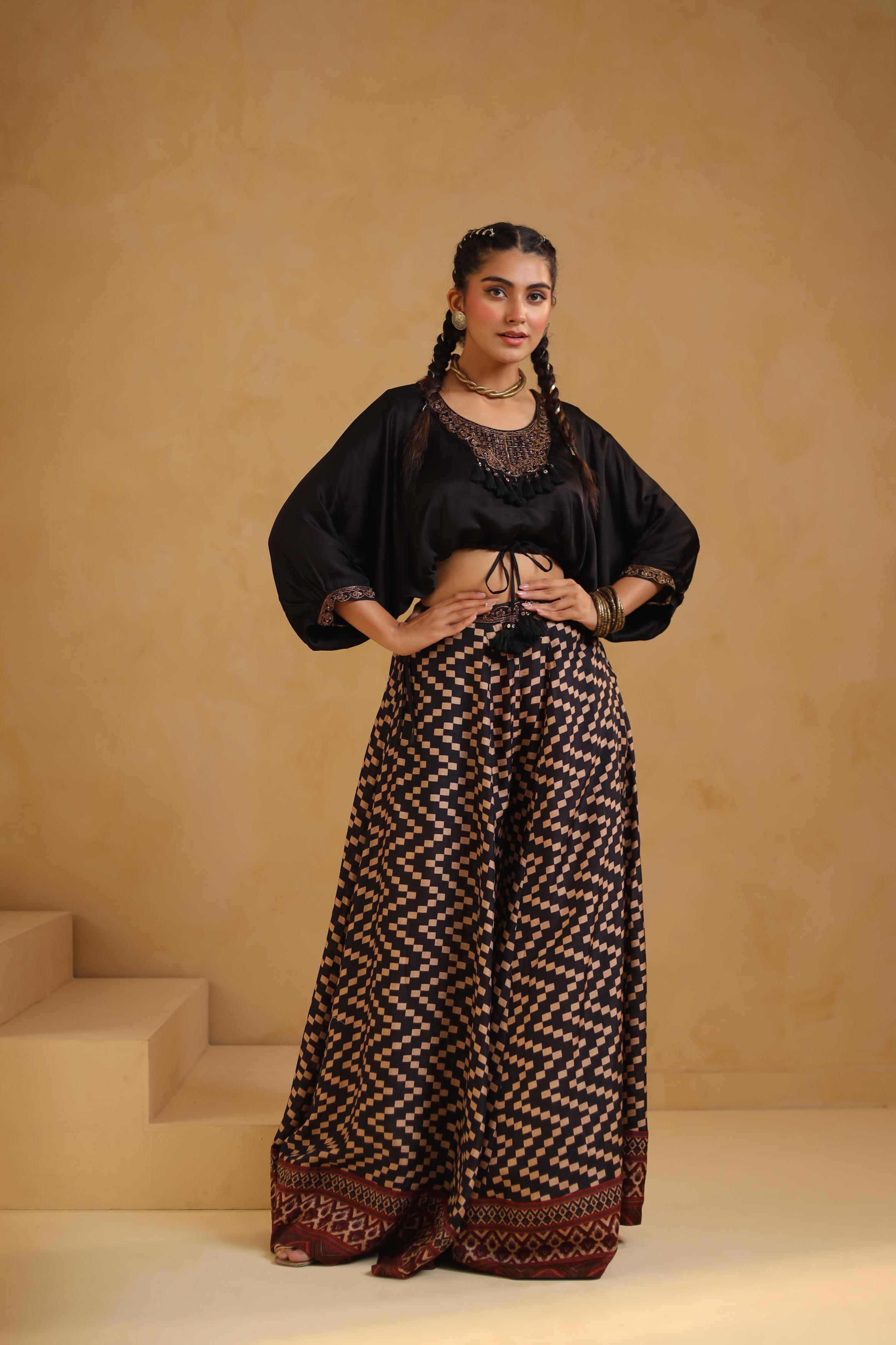 Black Embellished Modal Satin Co-Ord Set