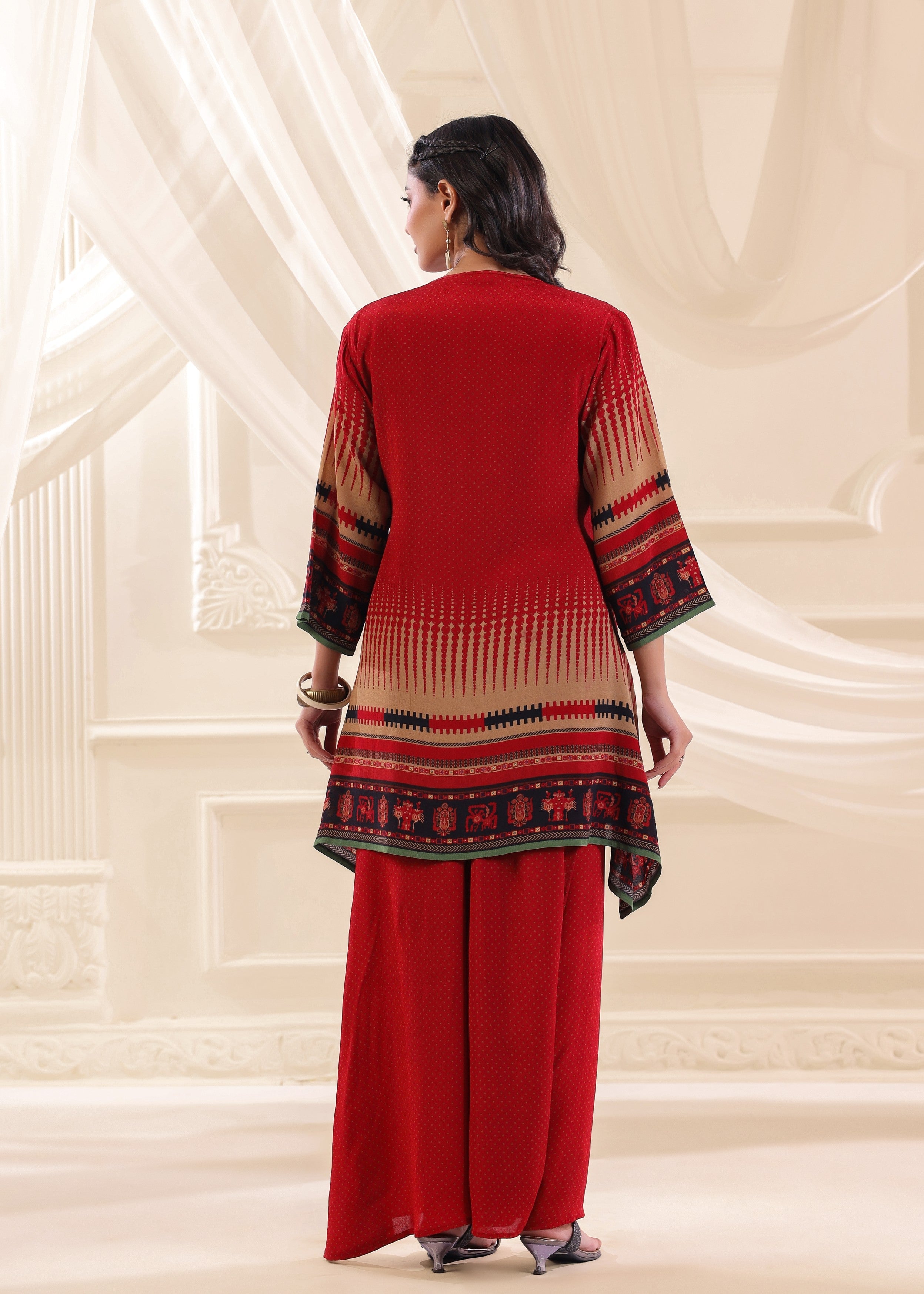 Ruby Tribal Embellished Crepe Silk Co-Ord Set