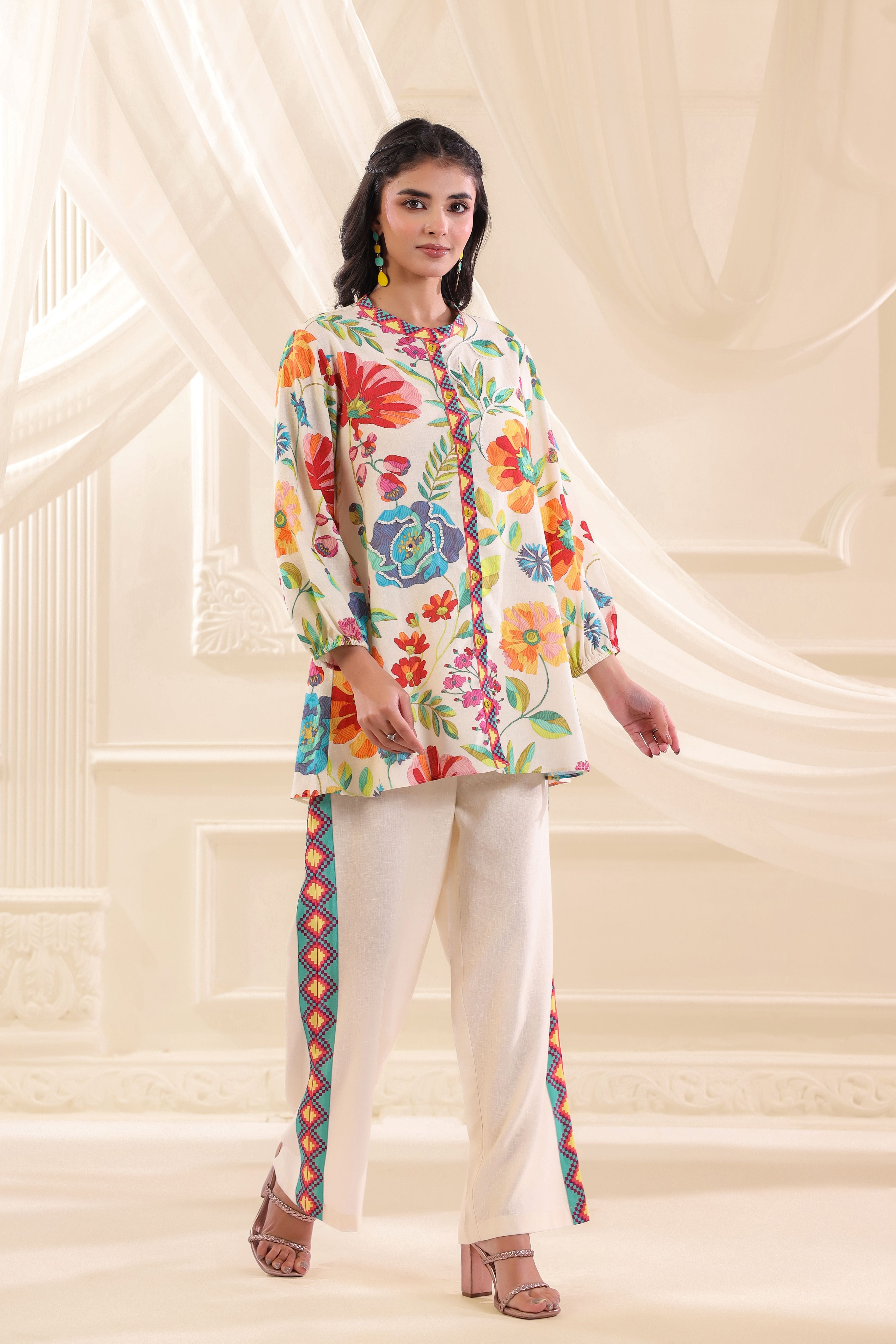 Rainbow Hues Printed Linen Co-Ord Set
