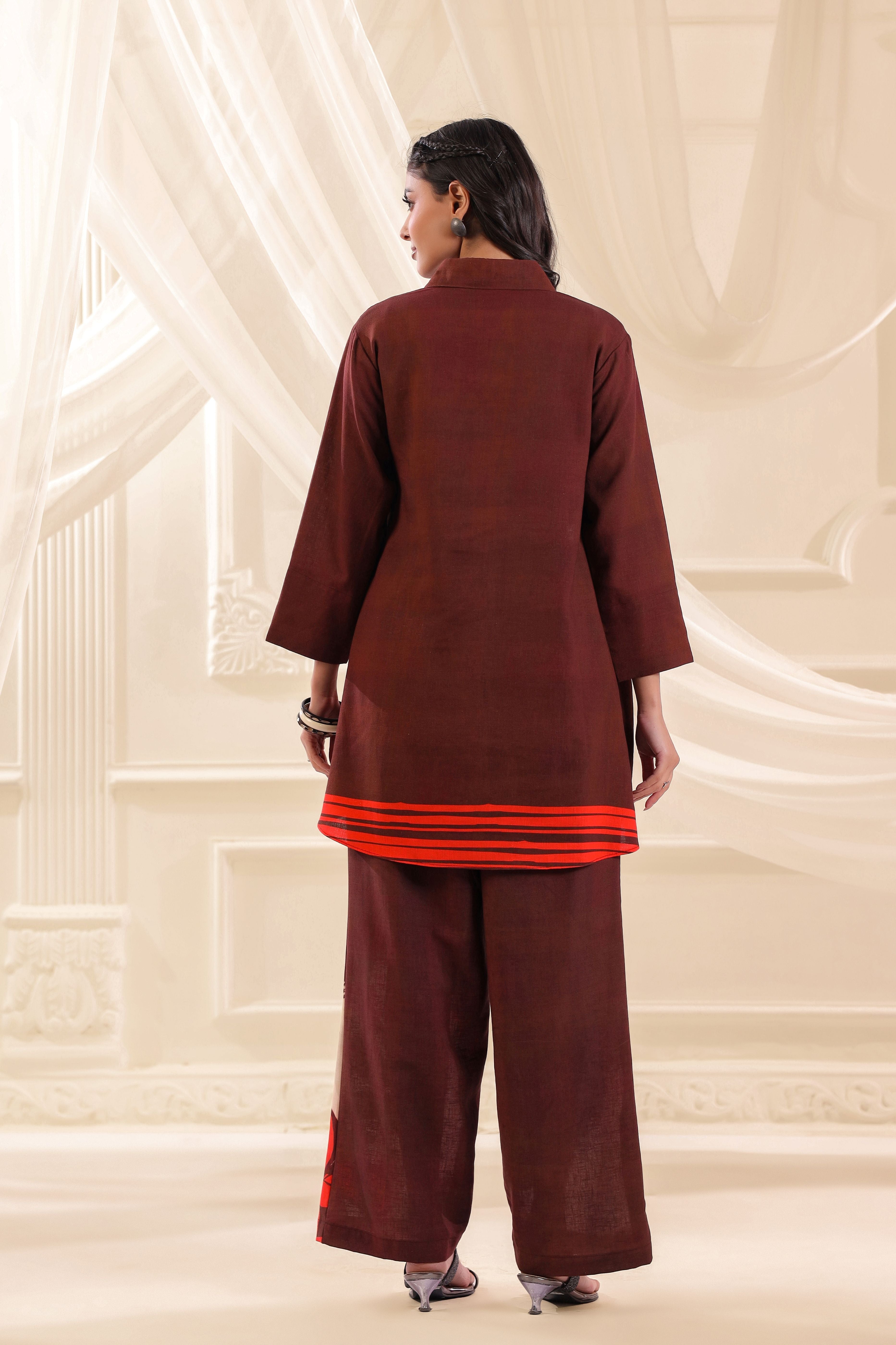Red Ochre Printed Linen Co-Ord Set