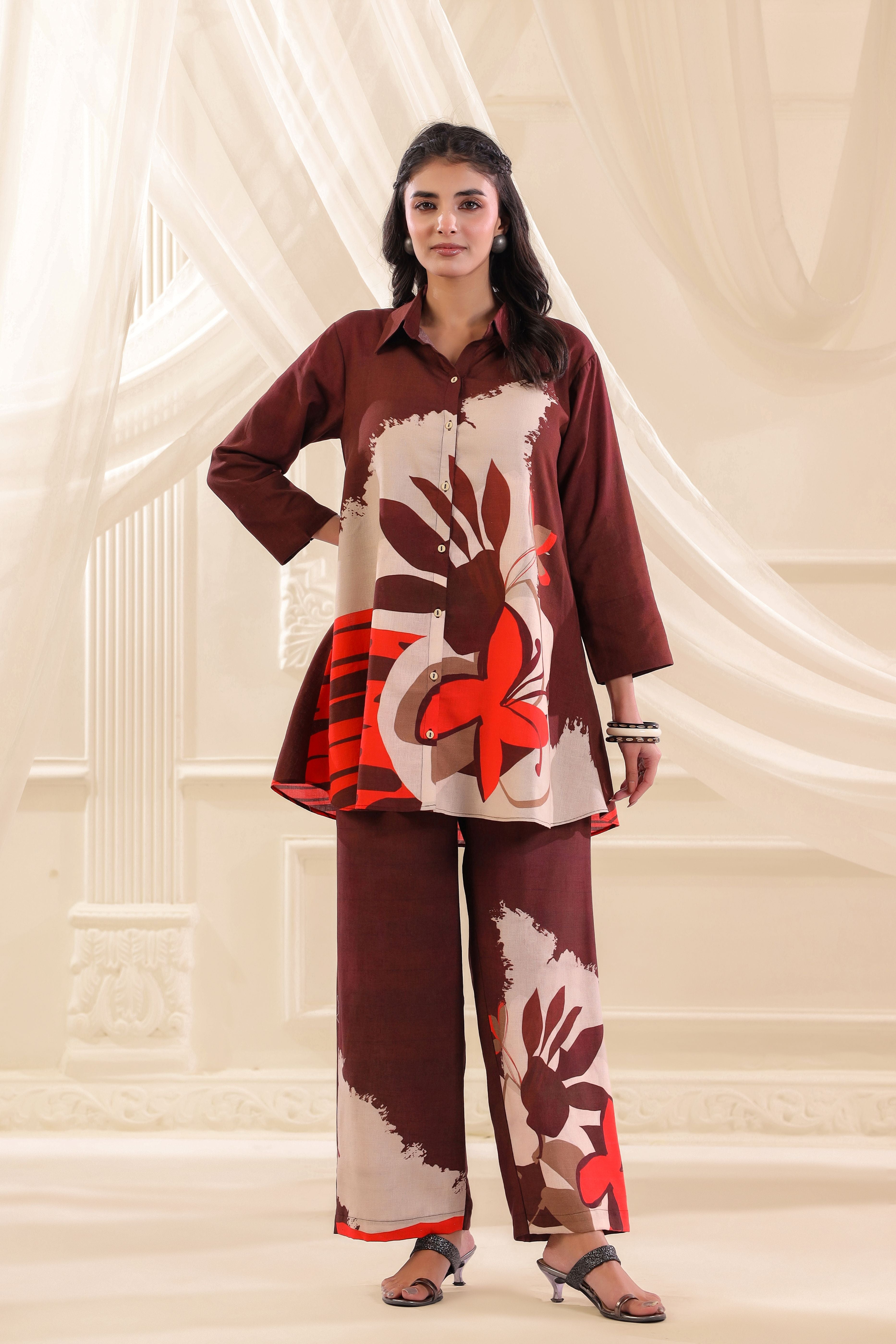 Red Ochre Printed Linen Co-Ord Set