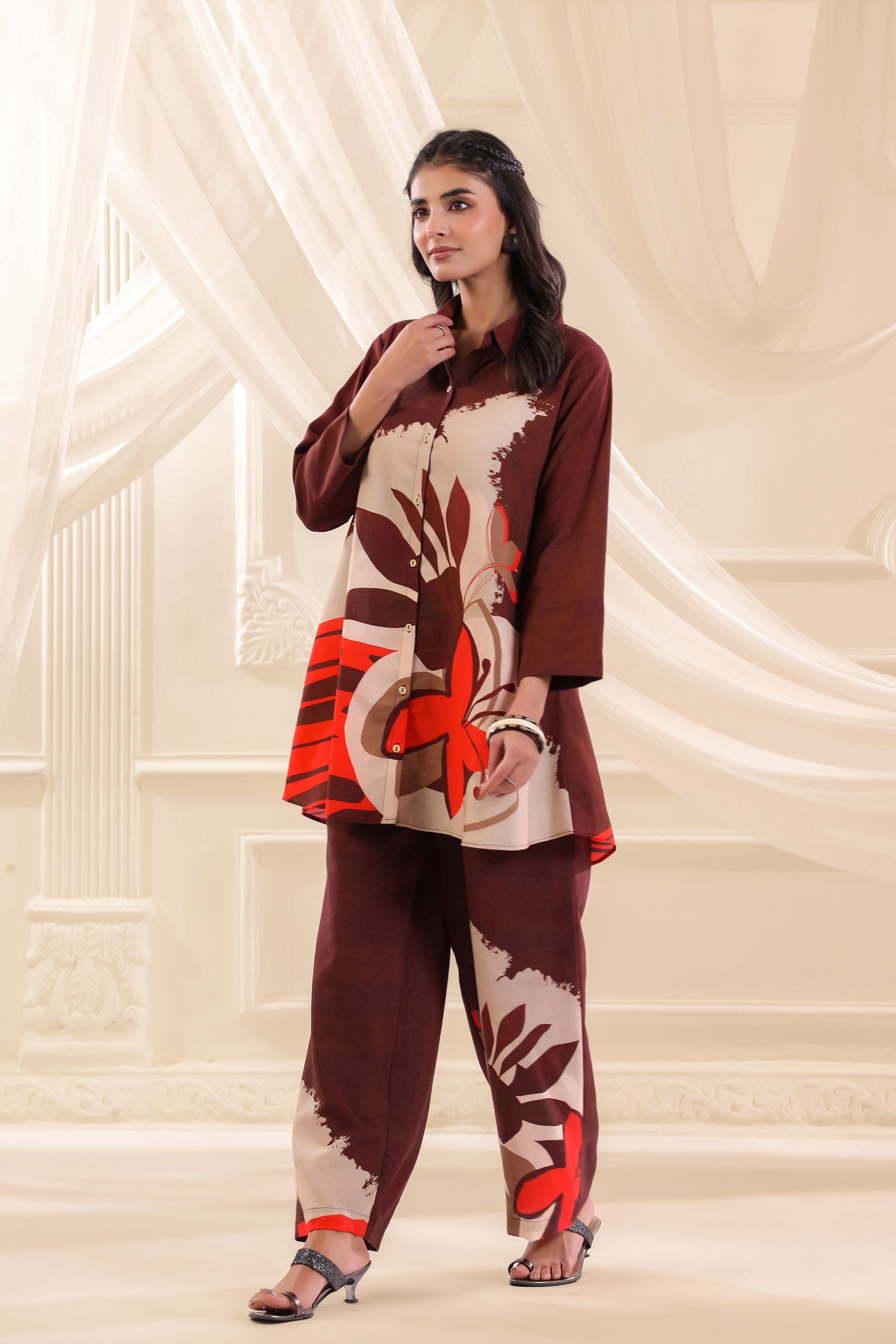 Red Ochre Printed Linen Co-Ord Set