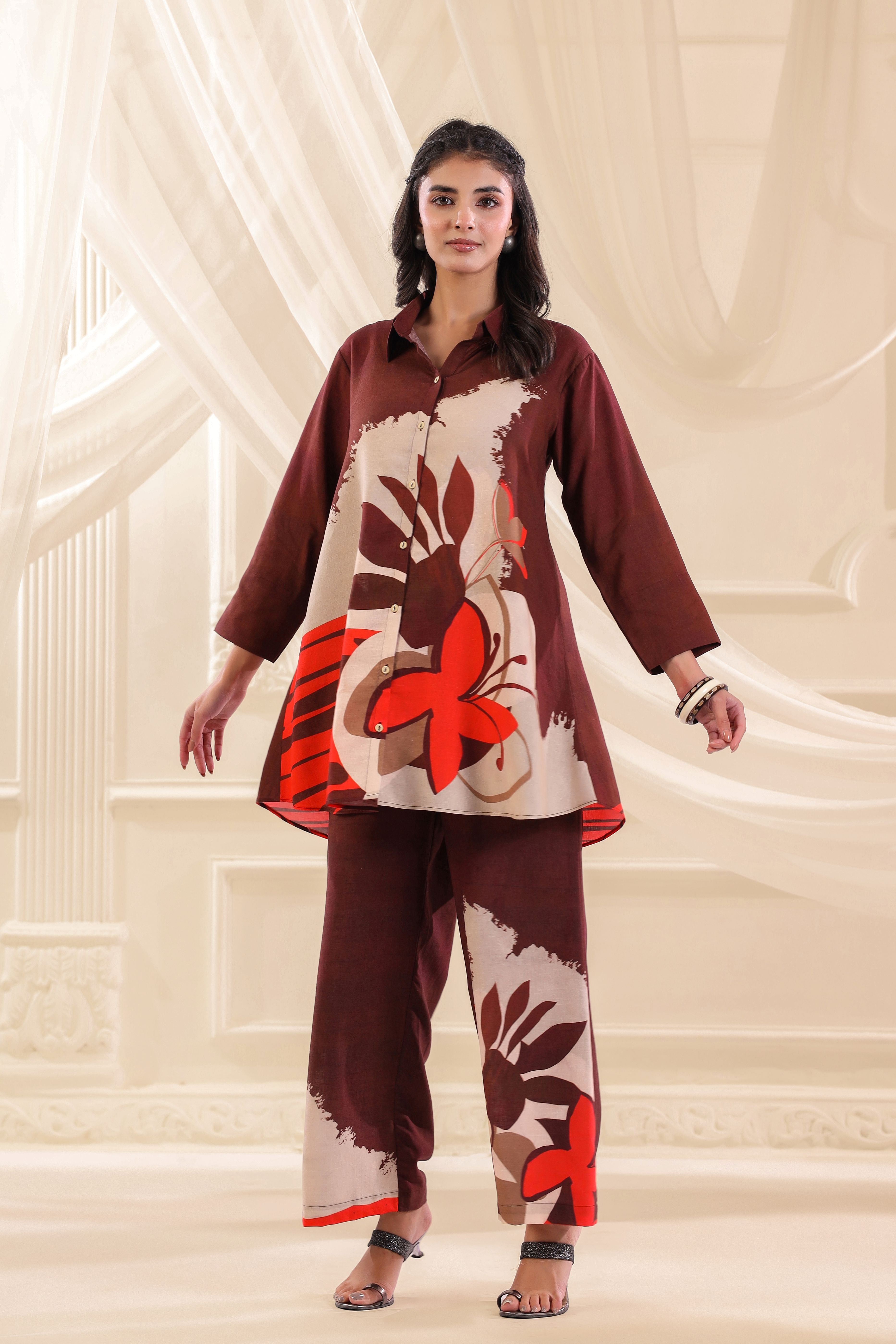 Red Ochre Printed Linen Co-Ord Set