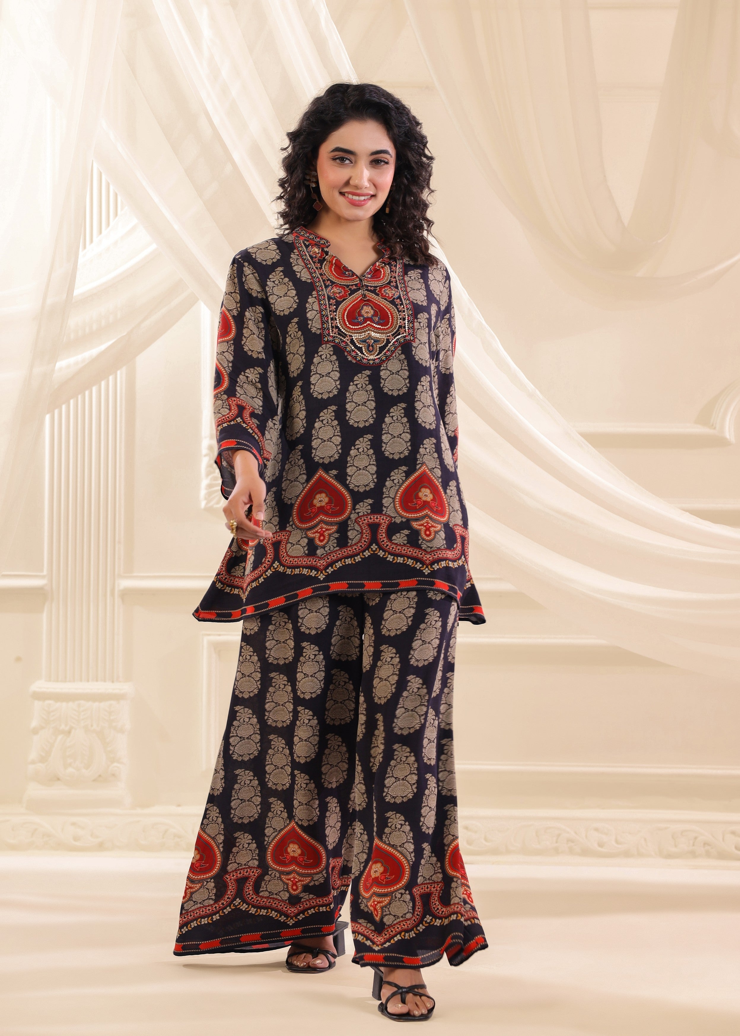 Midnight Blue Embellished Crepe Silk Co-Ord Set