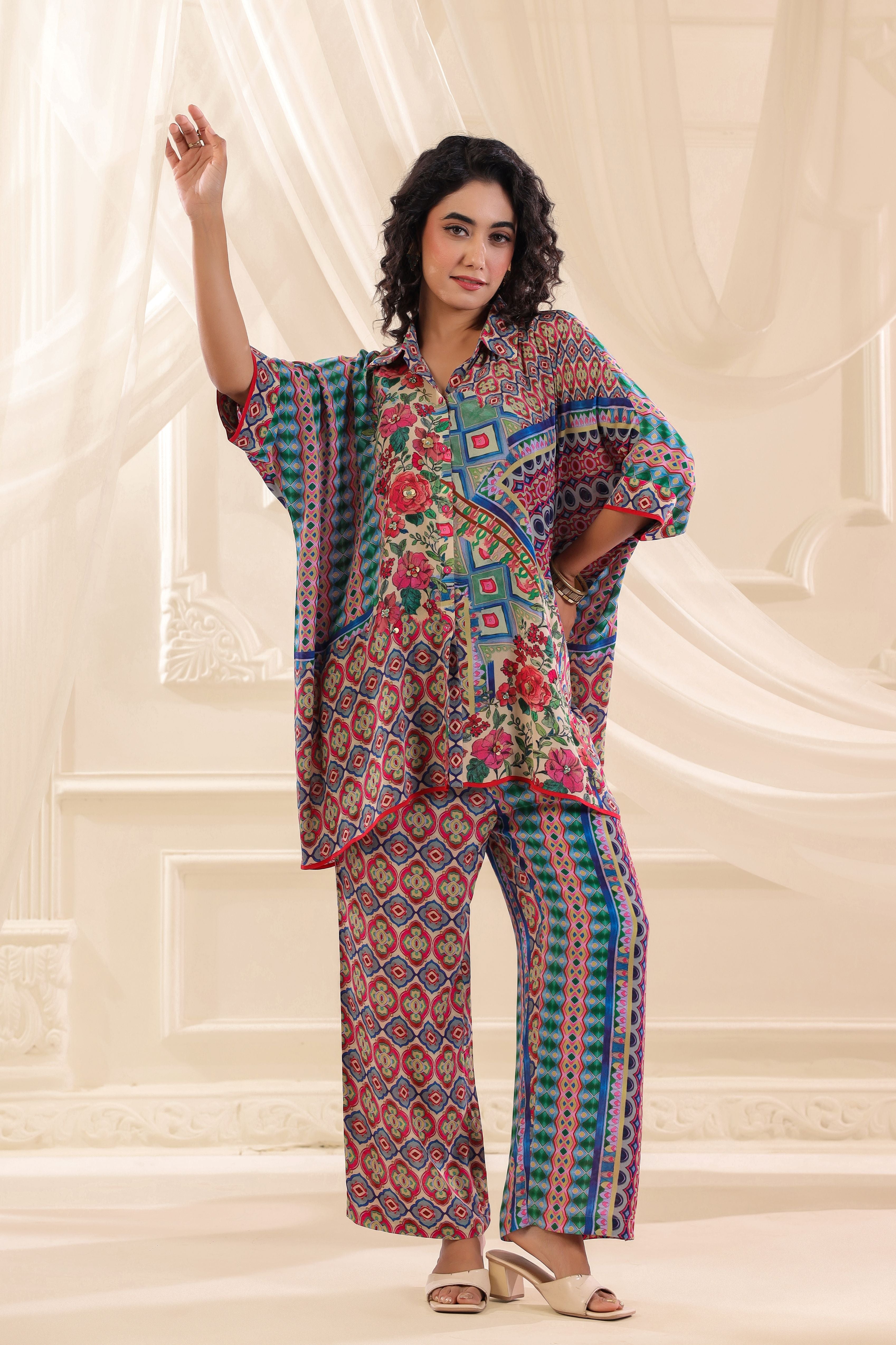 Vibrant Mix Printed Crepe Silk Co-Ord Set