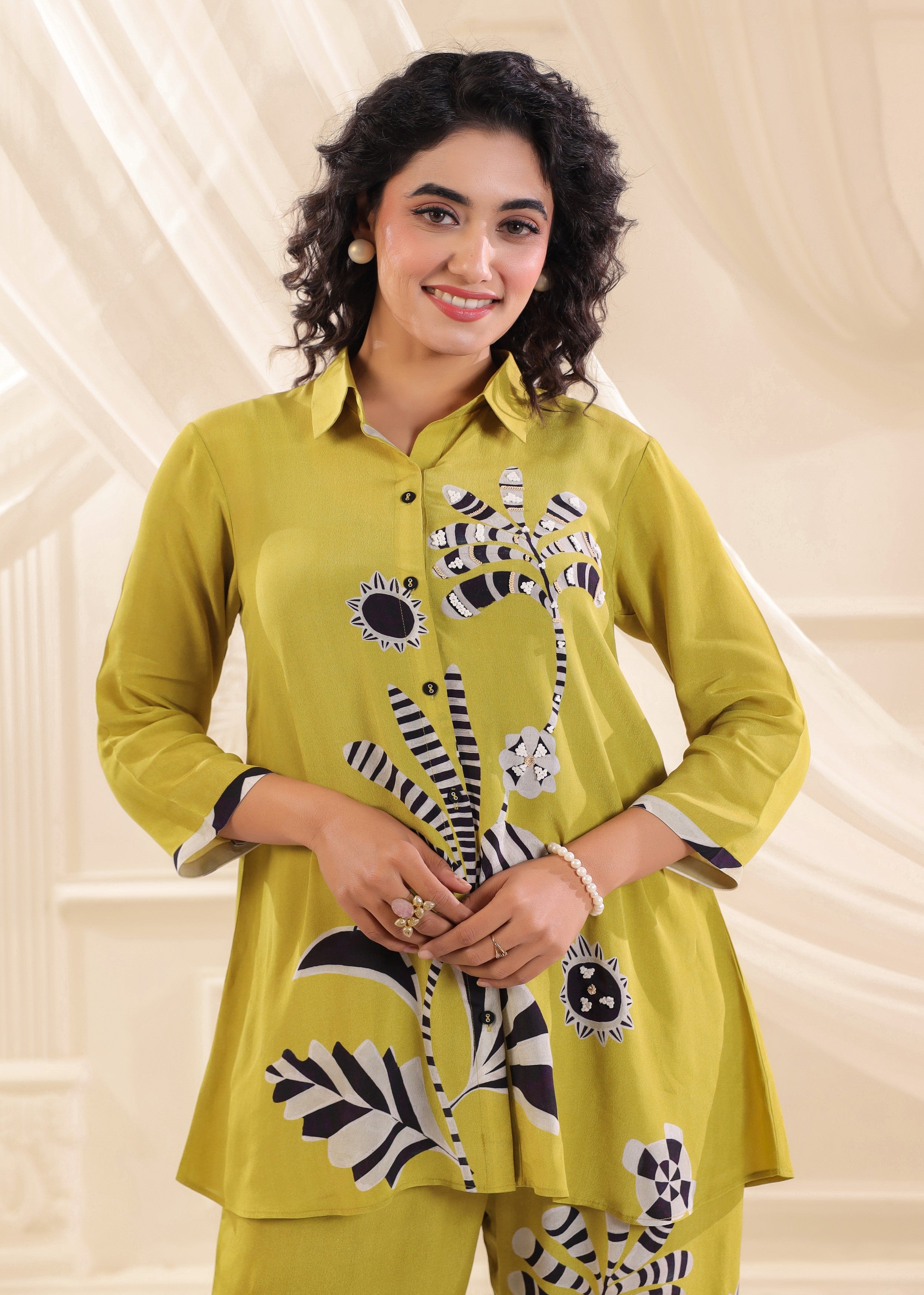 Pear Green Printed Crepe Silk Co-Ord Set