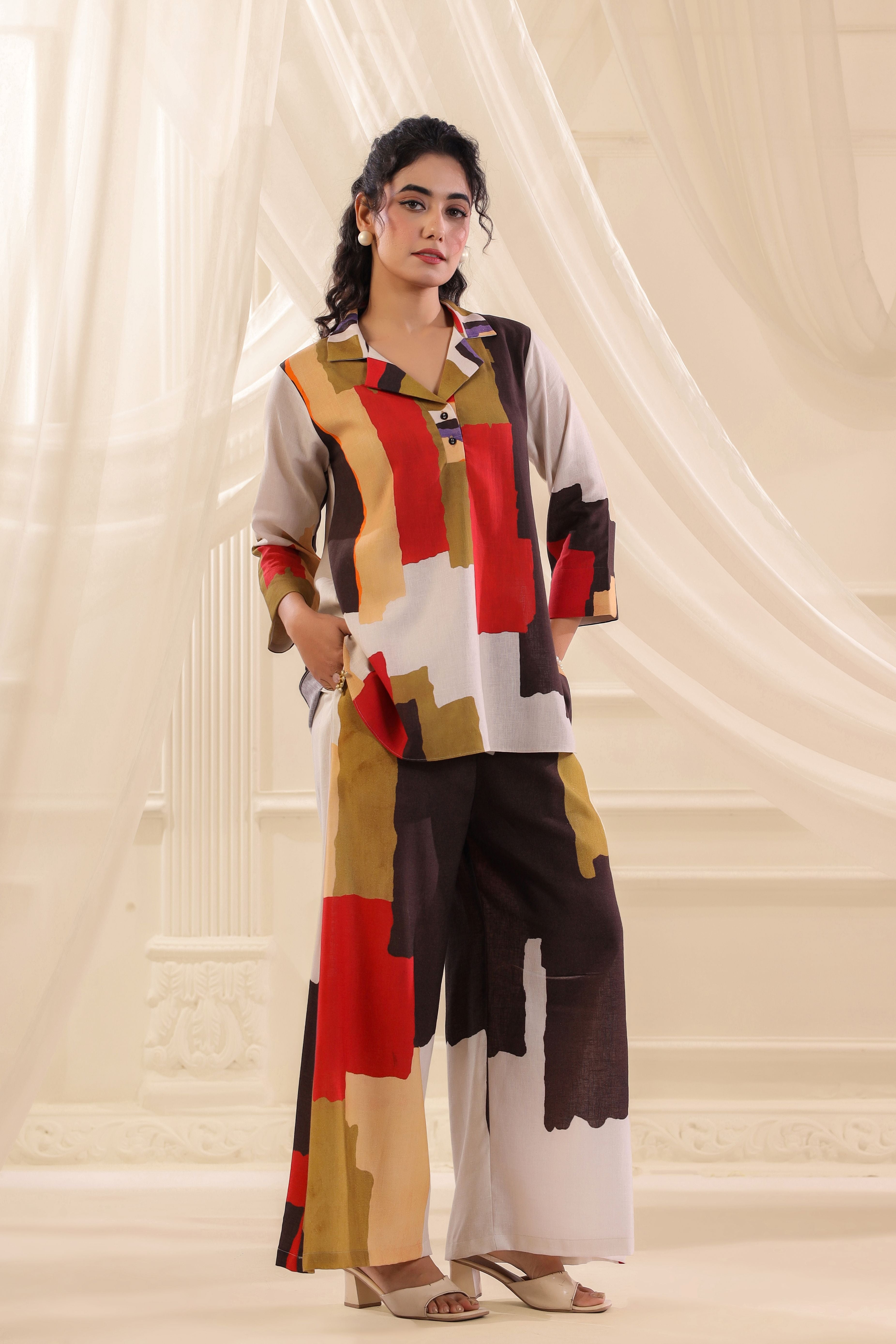 Multicolor Printed Linen Co-Ord Set
