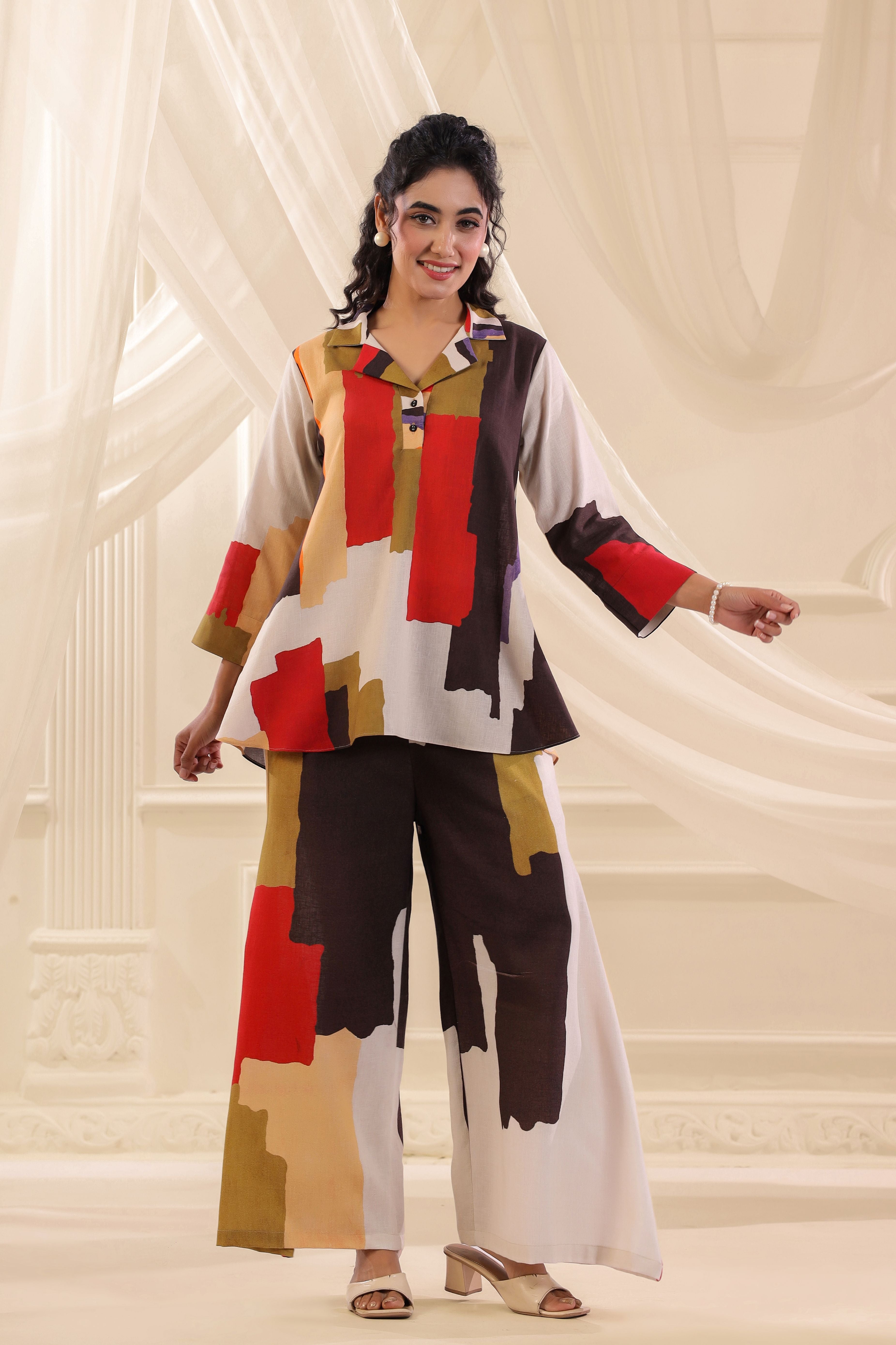 Multicolor Printed Linen Co-Ord Set