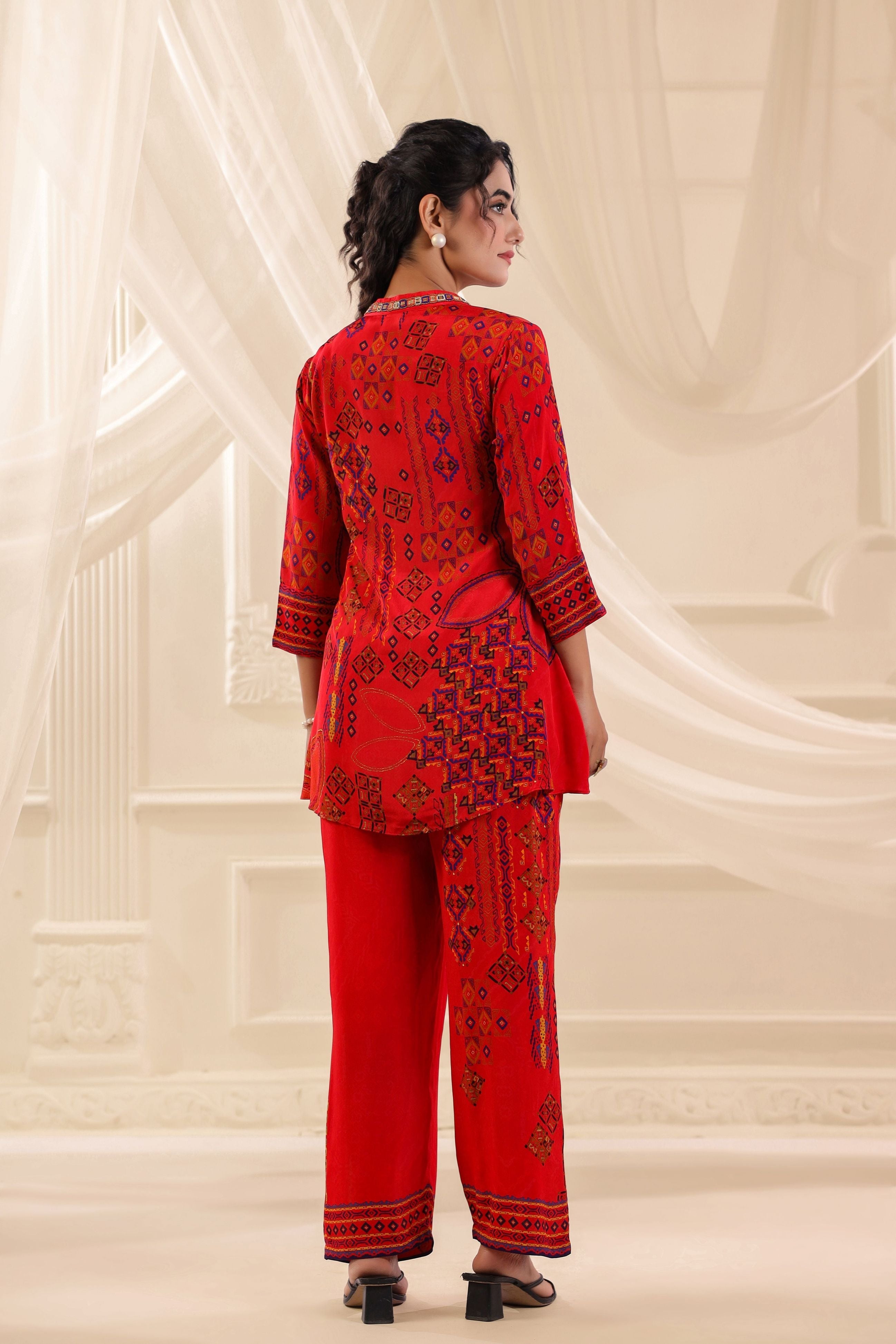 Chilli Red Printed Crepe Silk Co-Ord Set