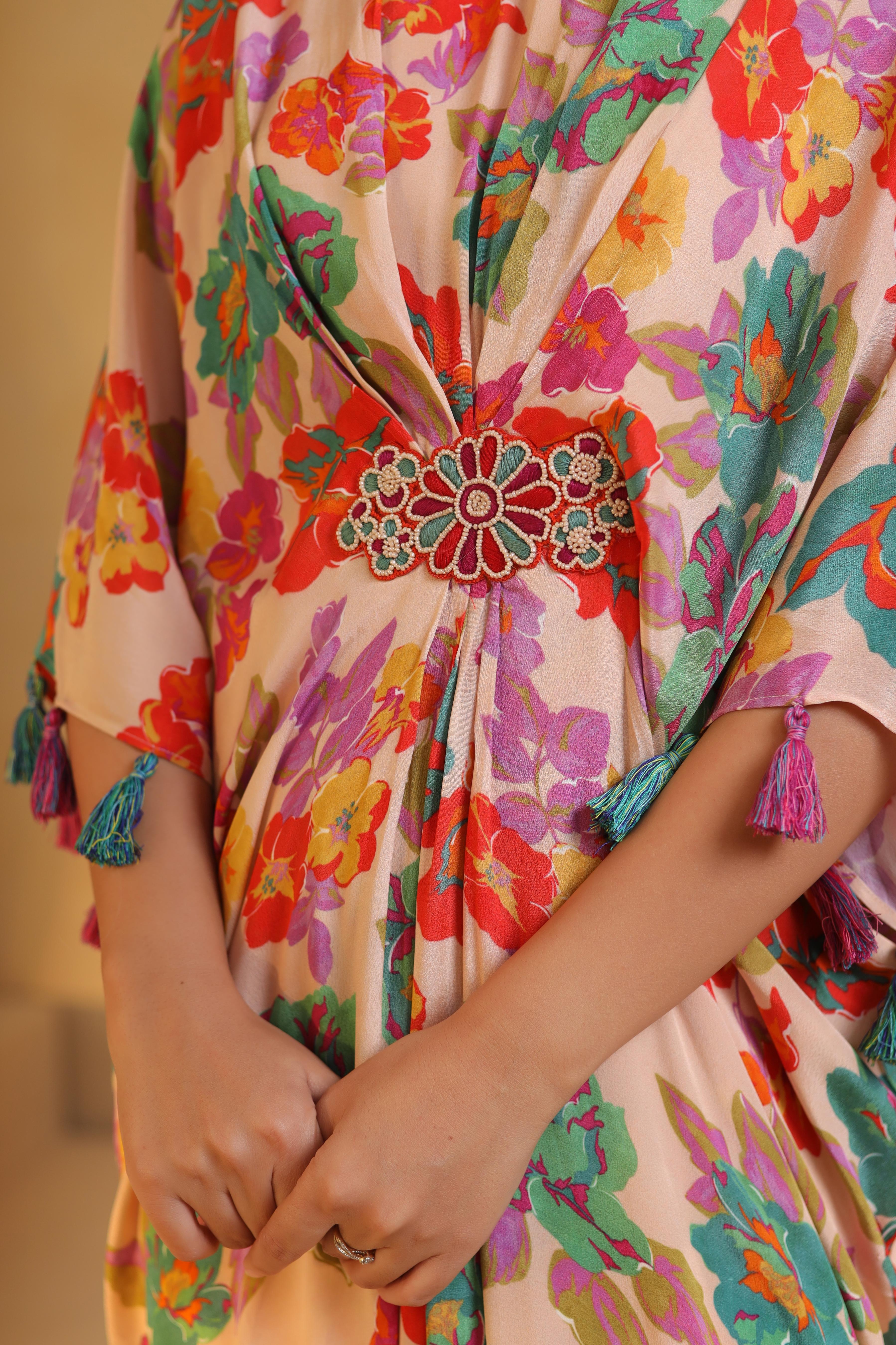 Pale Peach Printed Viscose Crepe Dress