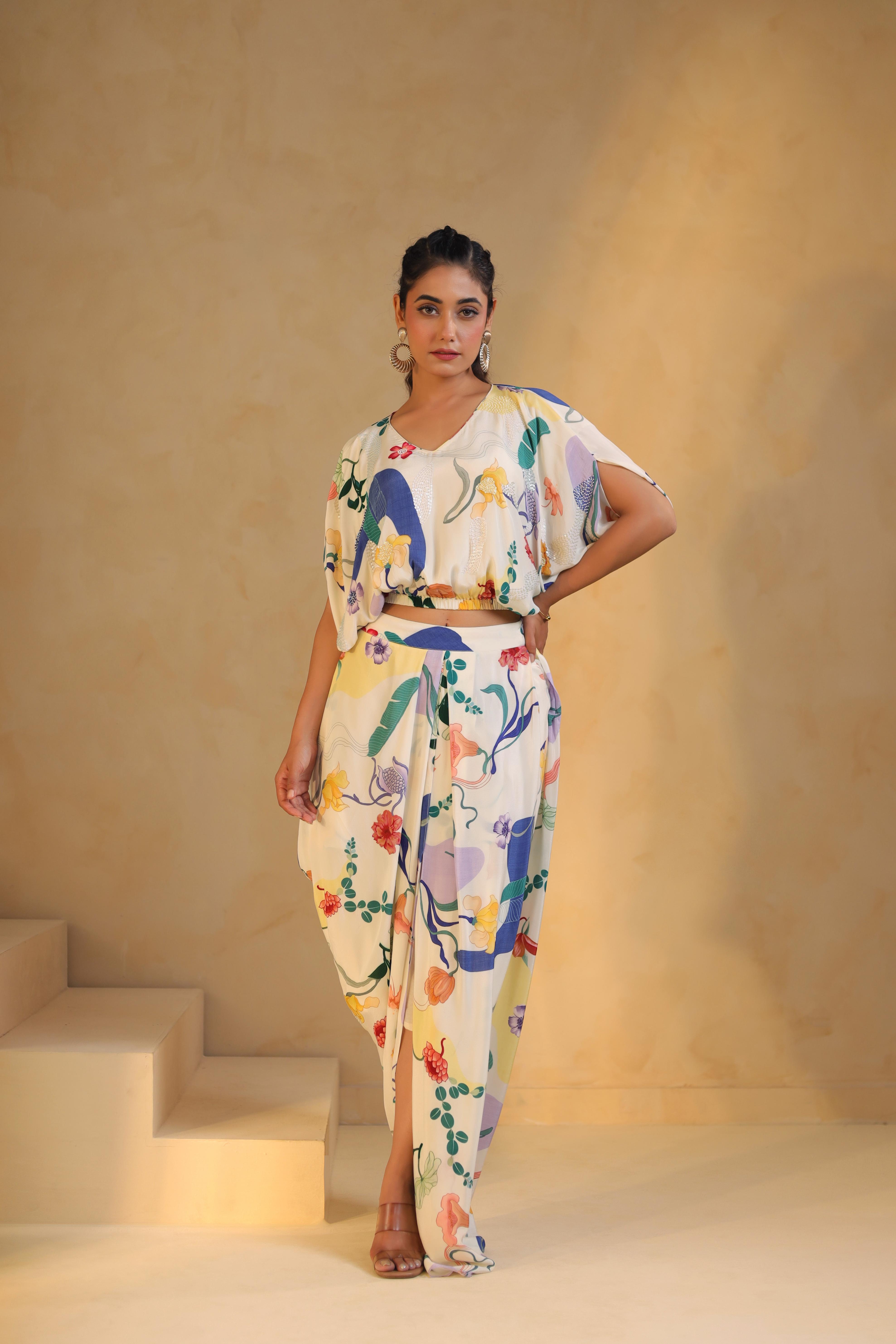 Off-White Abstract Print Viscose Crepe Co-Ord Set