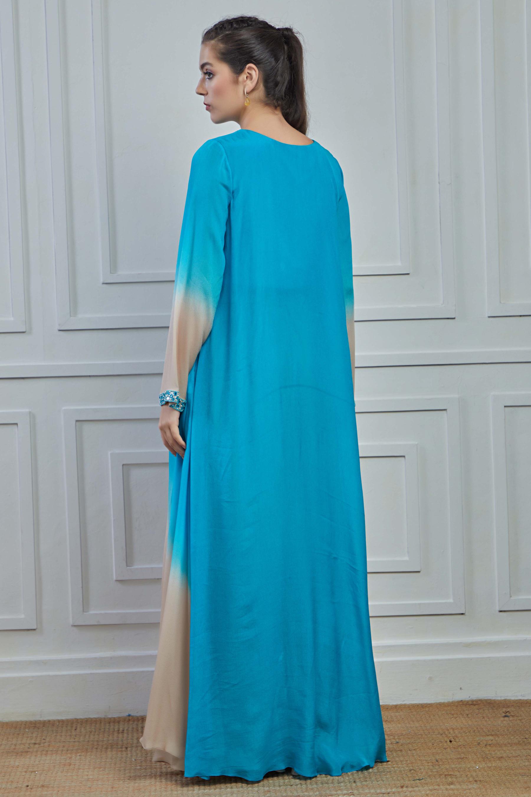 Light Blue Ombre-Dyed Crepe Silk Kurta Palazzo Set