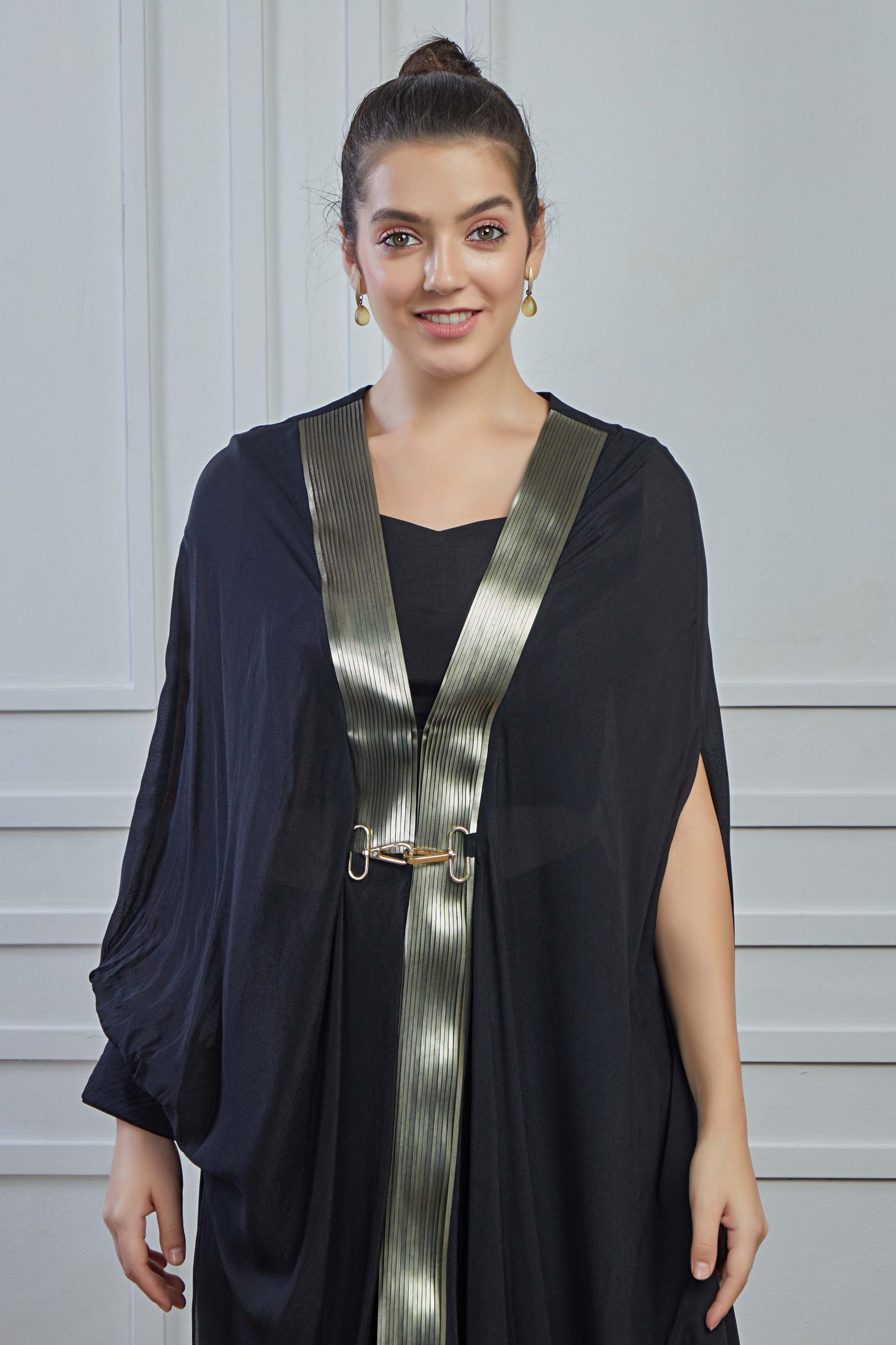 Black Solid Crepe Silk Kaftan Palazzo Set