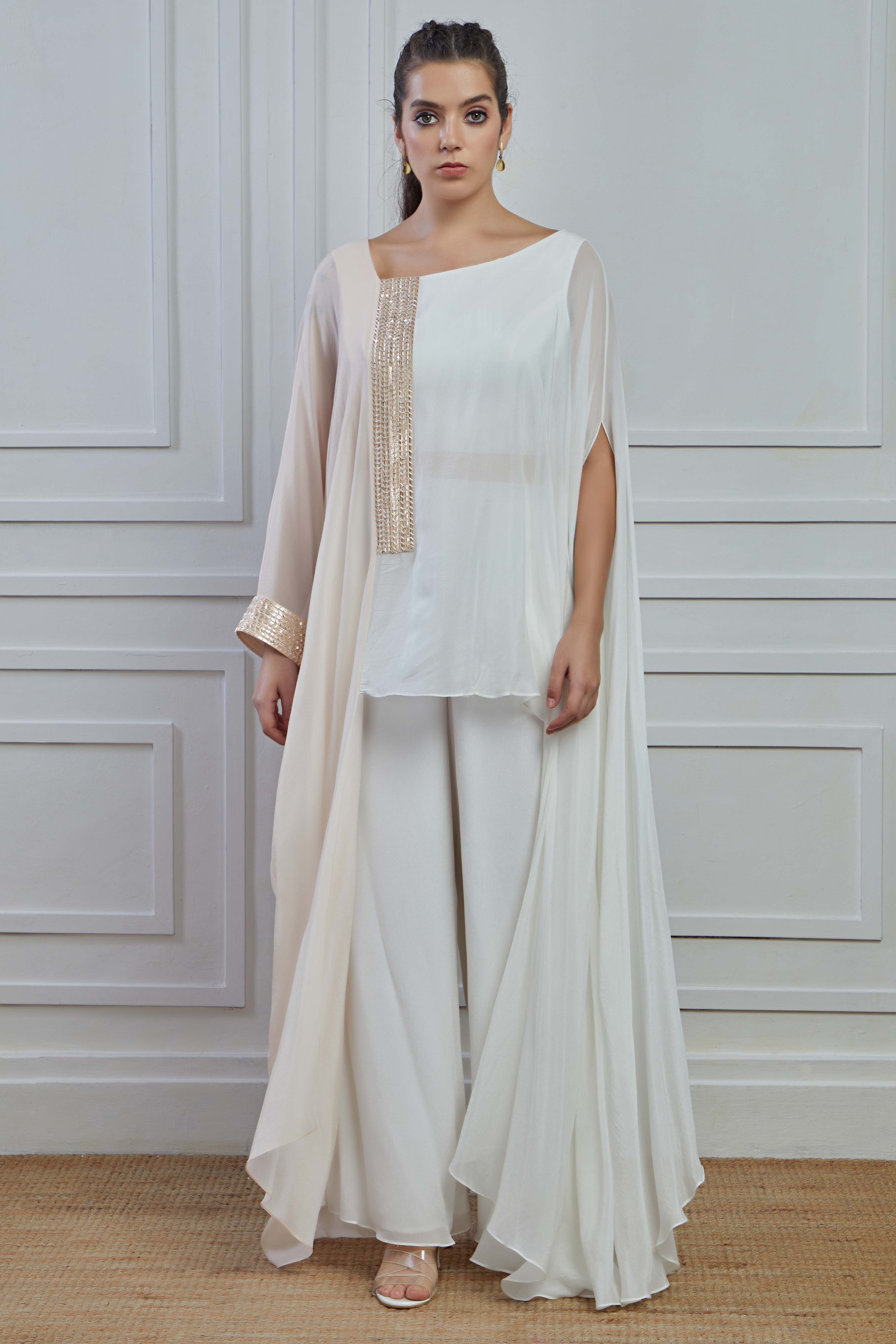 White Ombre-Dyed Crepe Silk Kaftan Palazzo Set