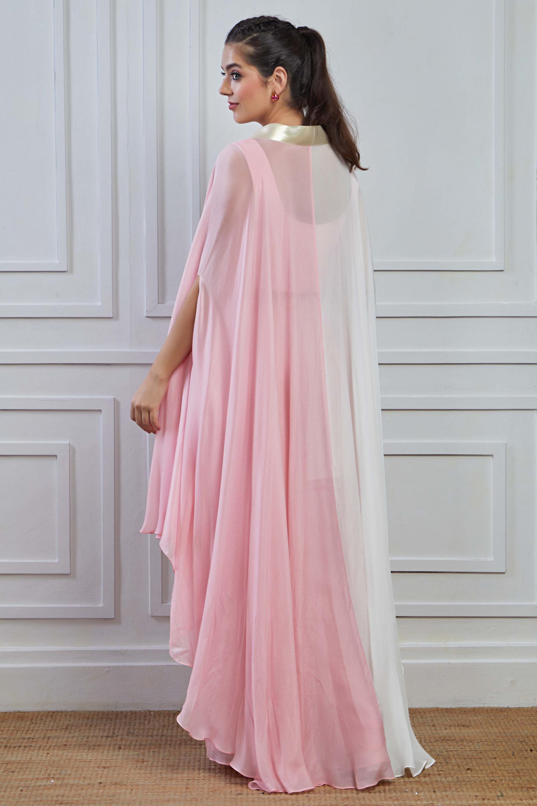 Soft Pink Ombre-Dyed Crepe Silk Kaftan Palazzo Set