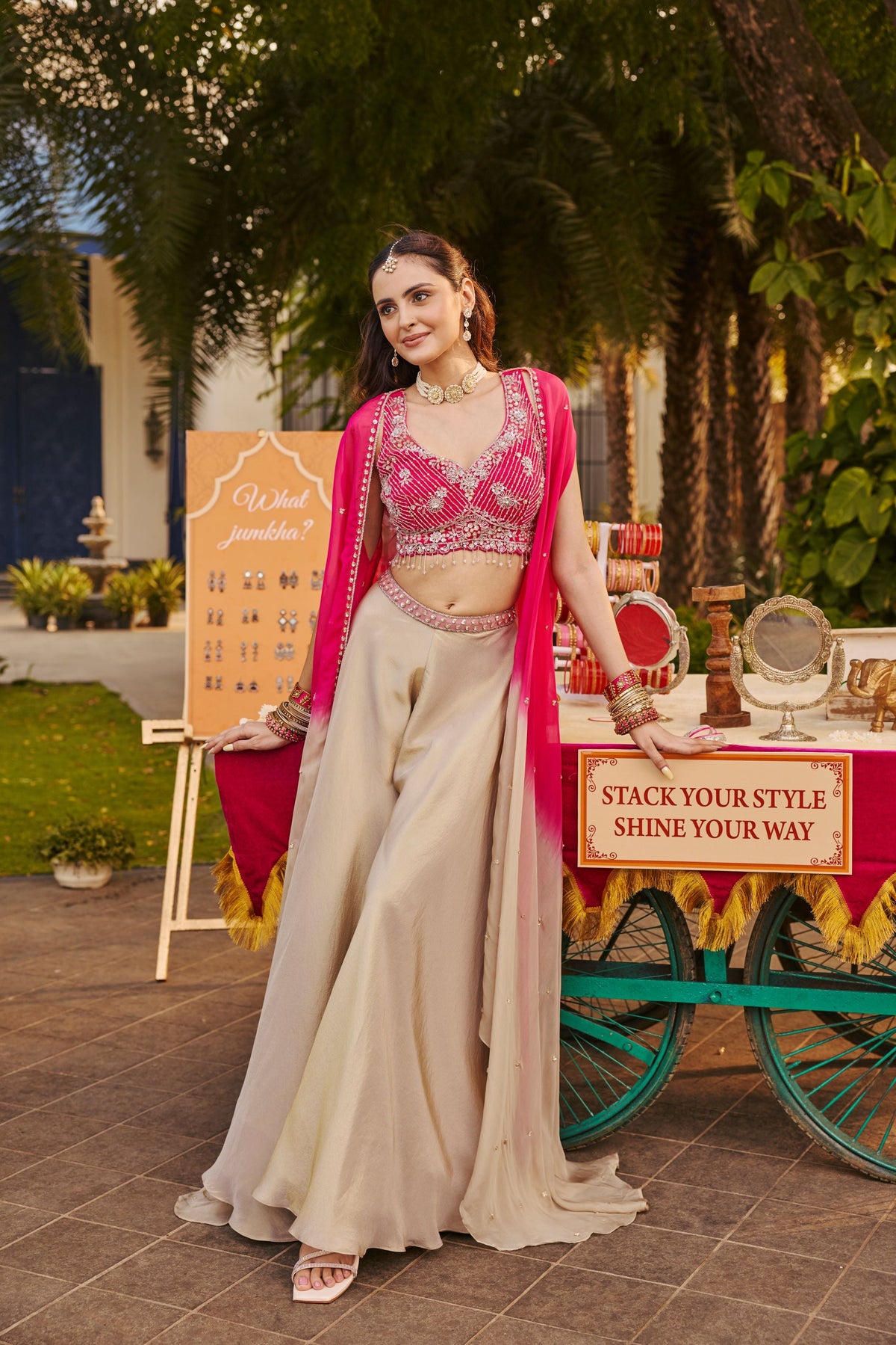 Rani Pink Embellished Tissue Silk Palazzo Set