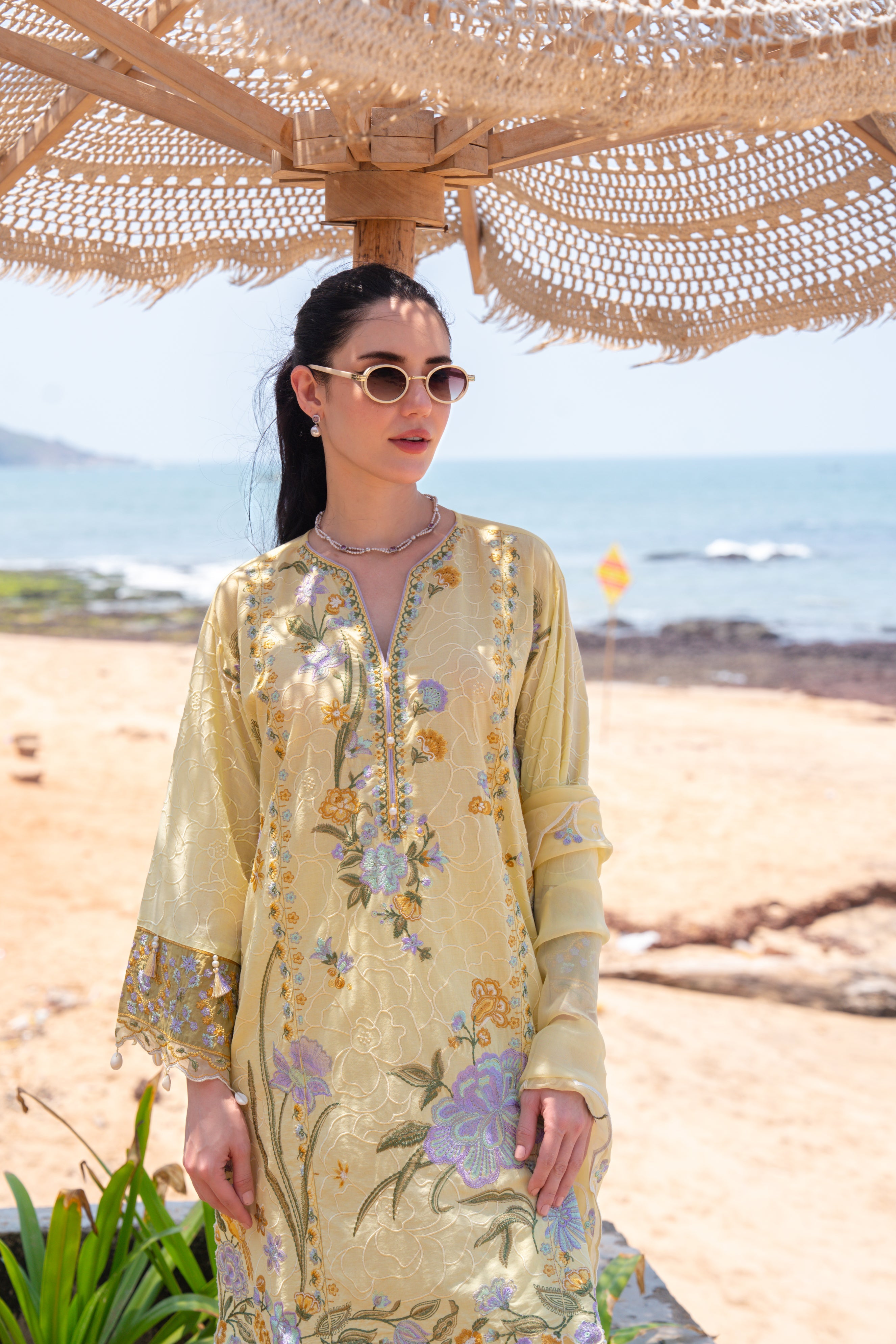 Primrose Coastal Embroidered Cotton Pant Set