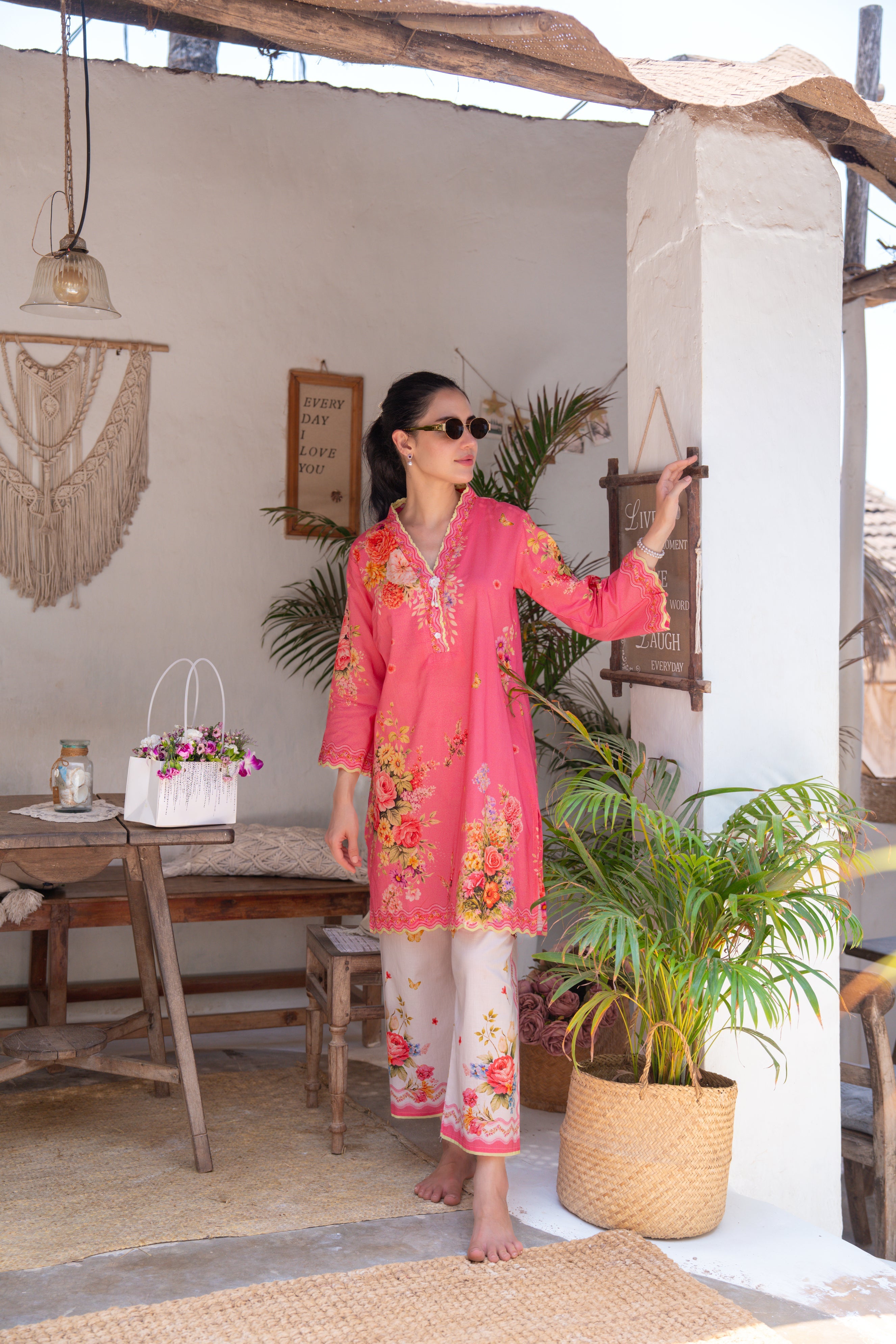 Coral Gardenia Printed Cotton Co-ord Set