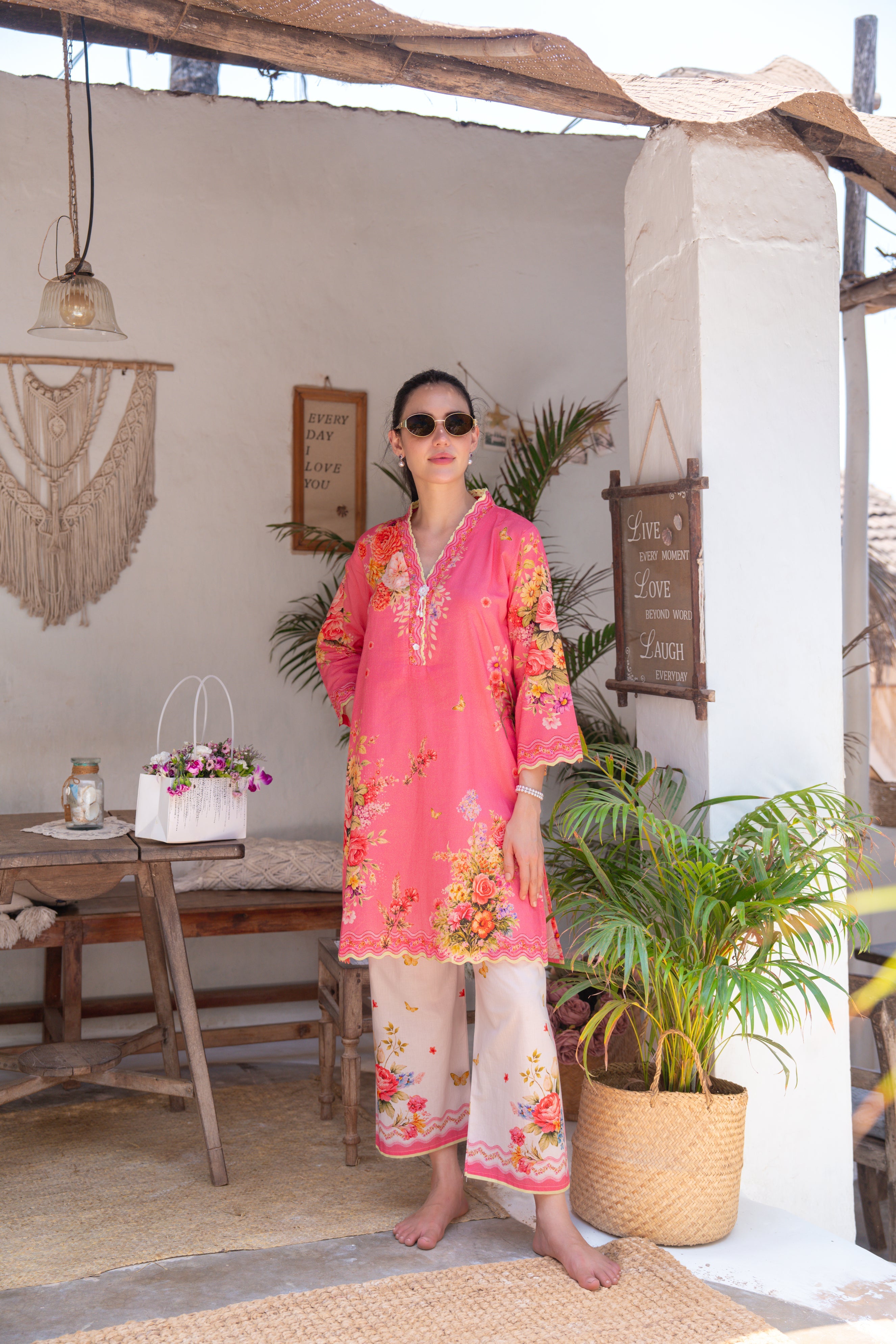 Coral Gardenia Printed Cotton Co-ord Set